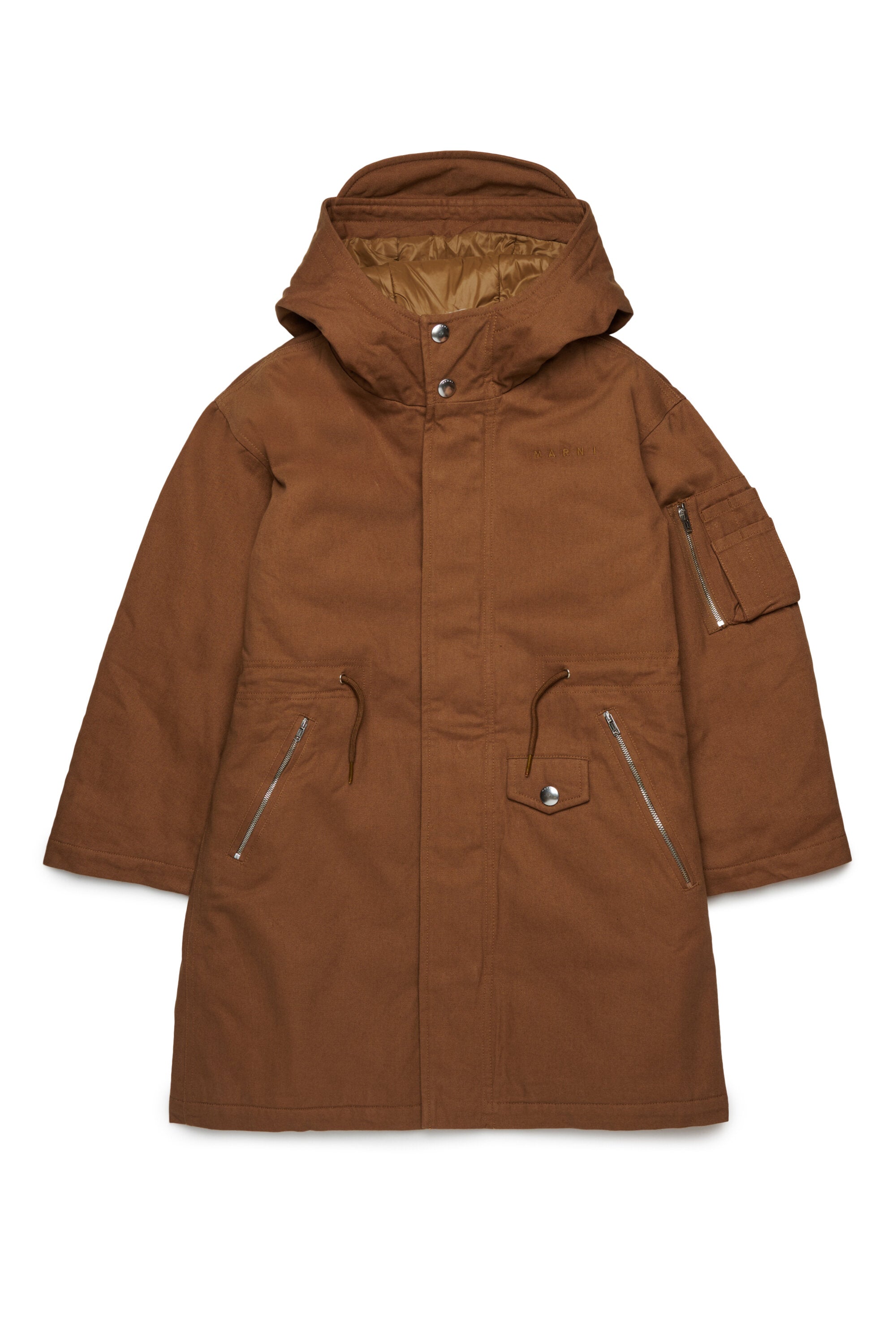 Parka in gabardina con cappuccio e coulisse