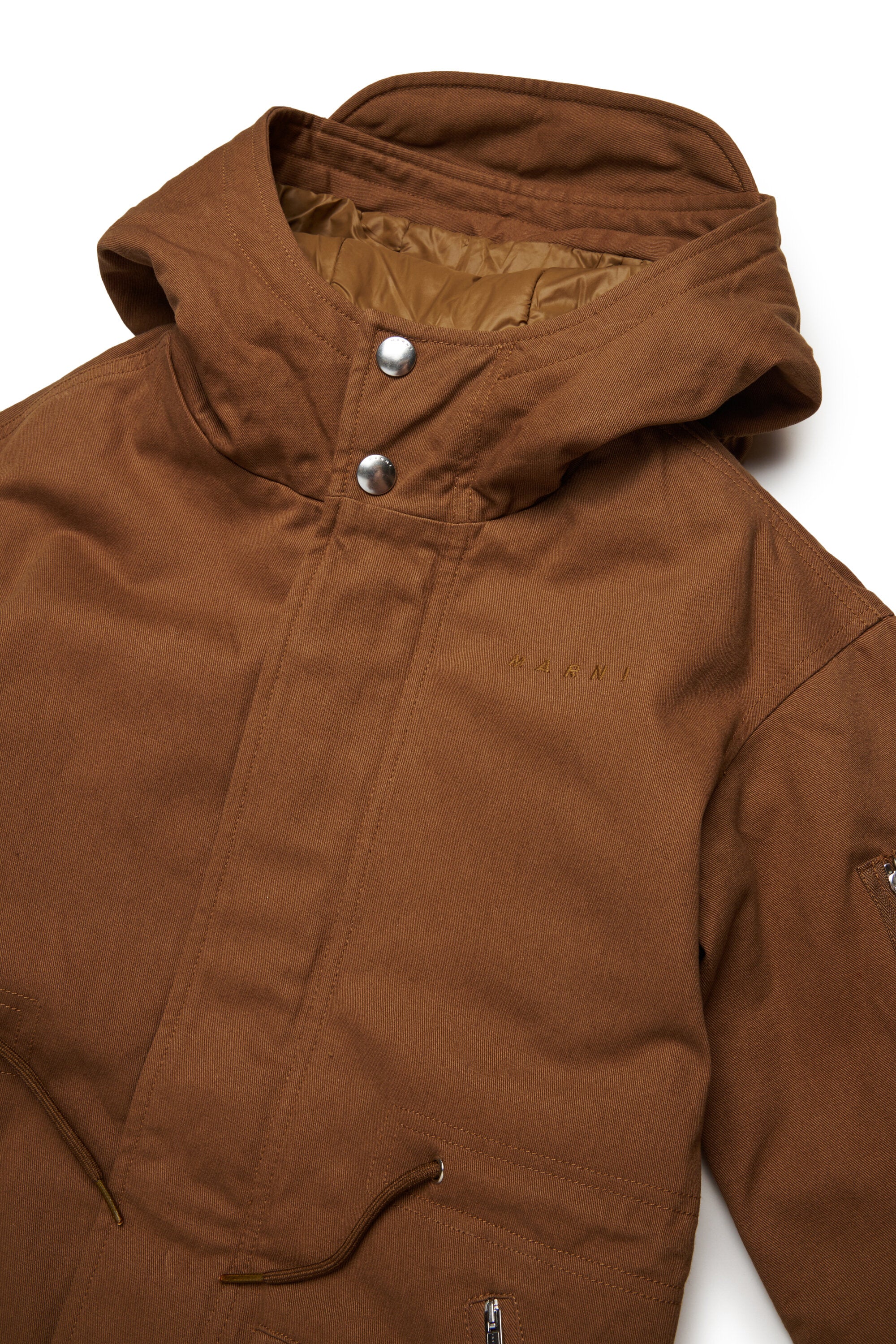 Parka in gabardina con cappuccio e coulisse