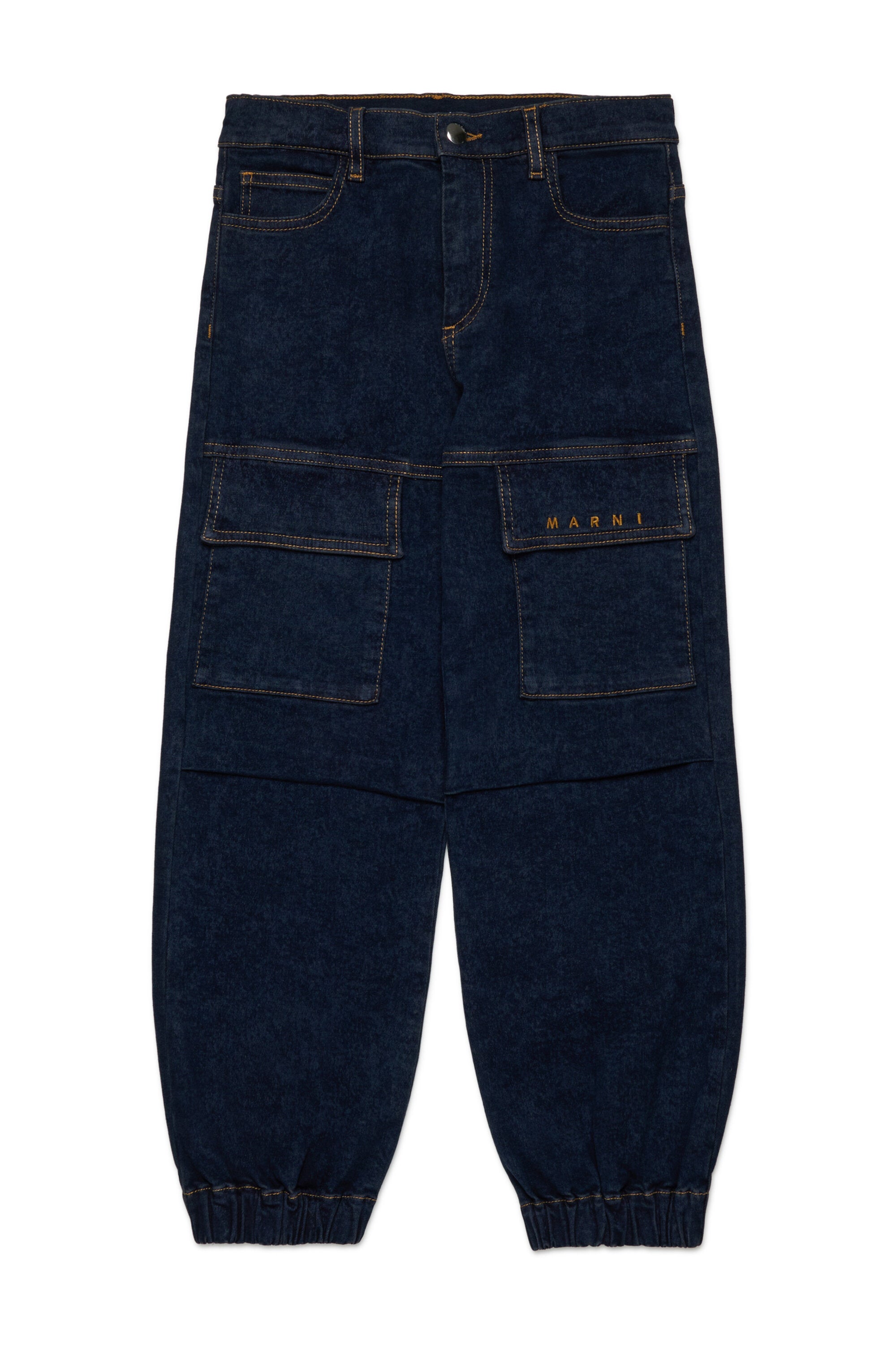 Jeans cargo scuro marmorizzato con tasche