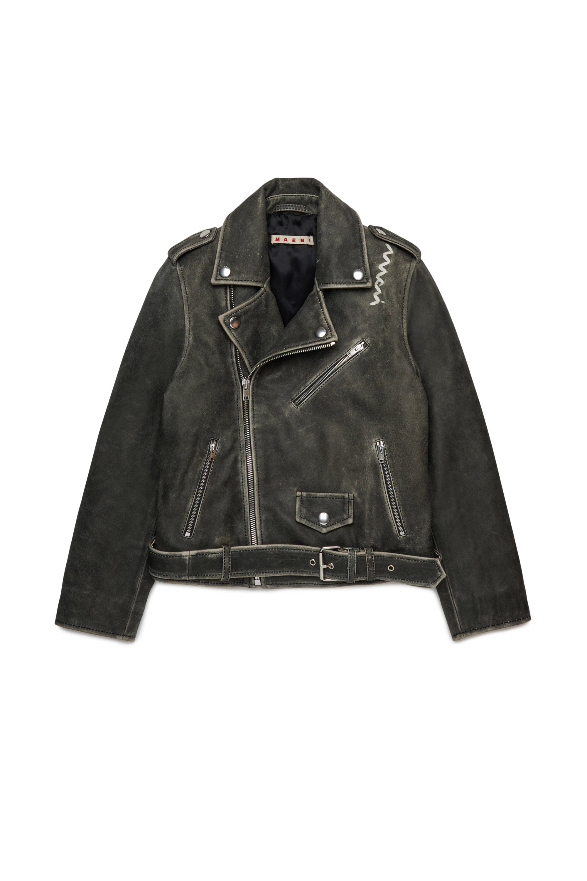 Veste en cuir véritable avec un effet usé
