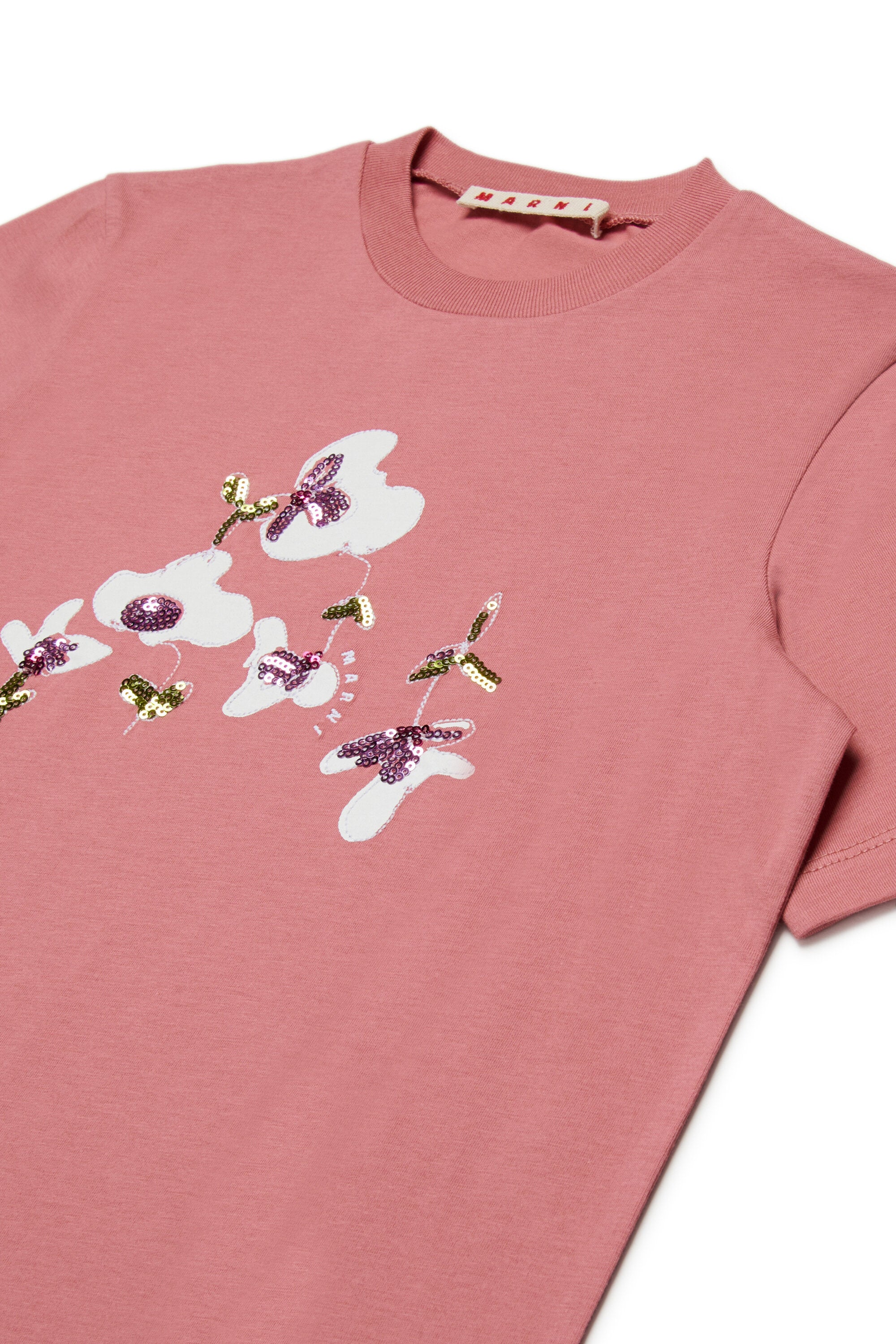 T-shirt in jersey con patch floreali