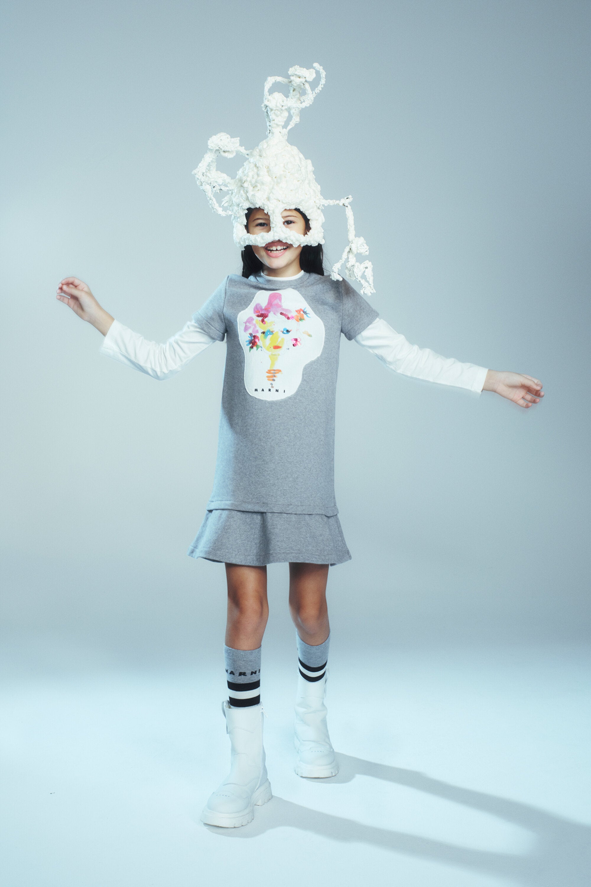 Abito corto in felpa con patch Marni Flower