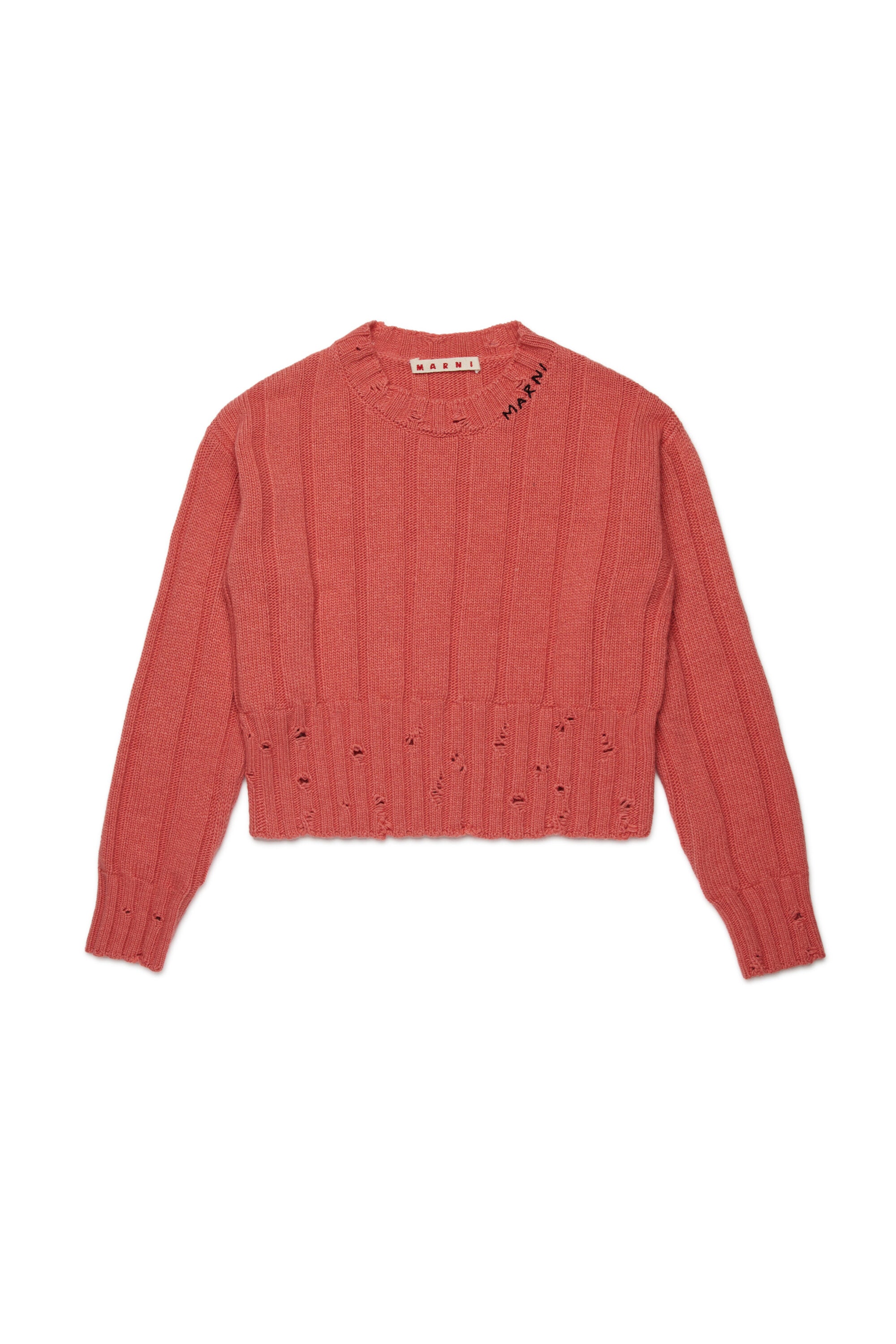 Pullover cropped in misto lana con rotture