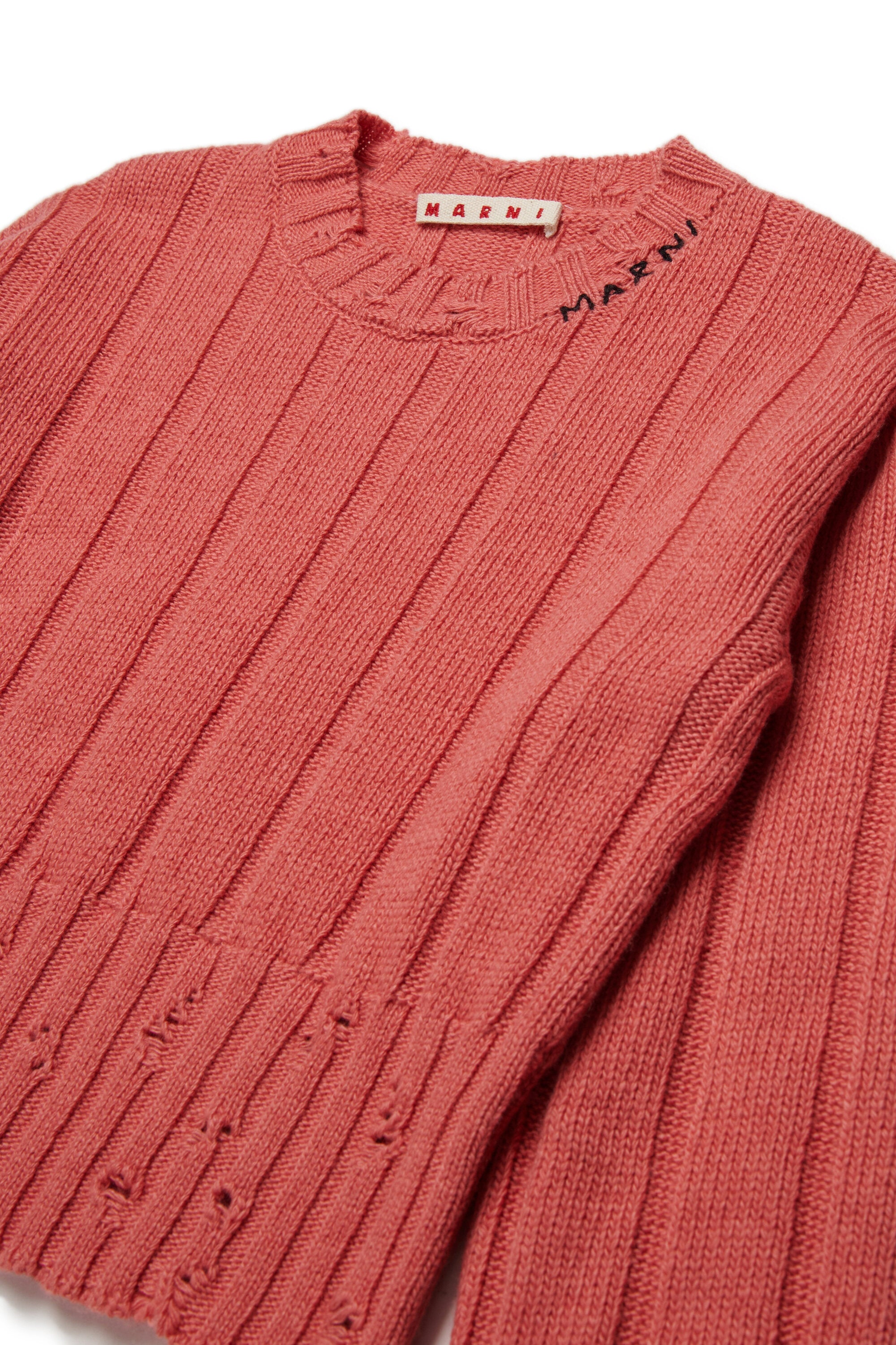 Pullover cropped in misto lana con rotture