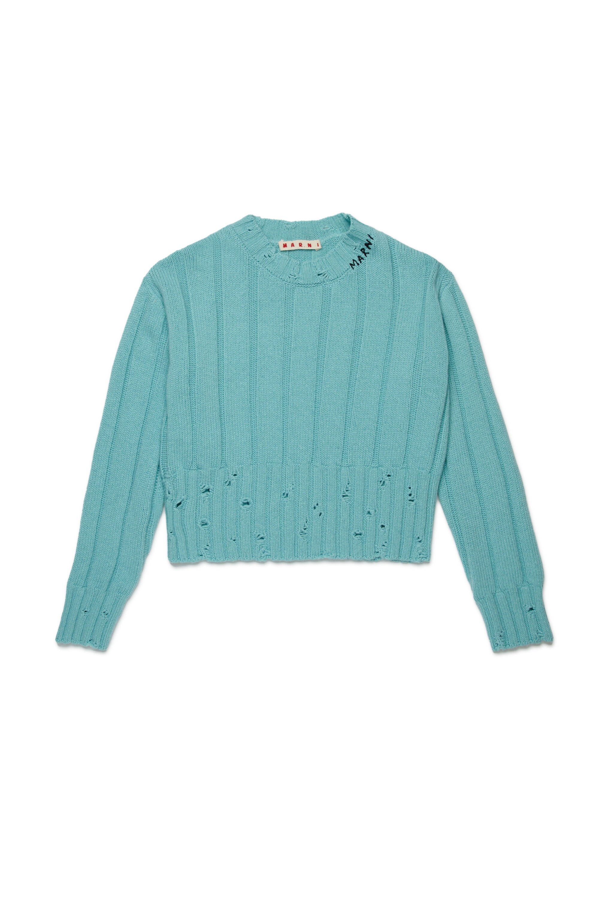 Pullover cropped in misto lana con rotture