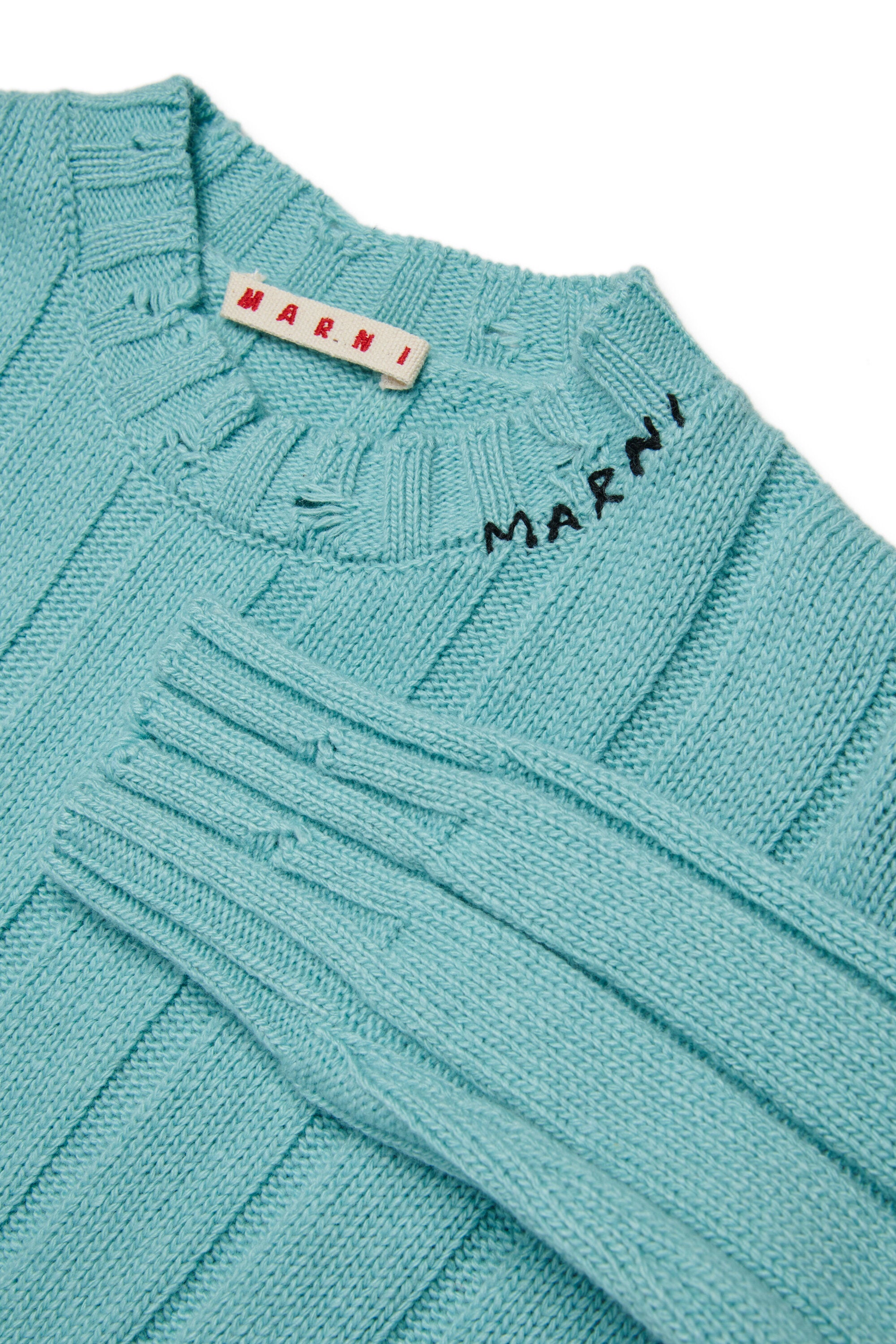 Pullover cropped in misto lana con rotture