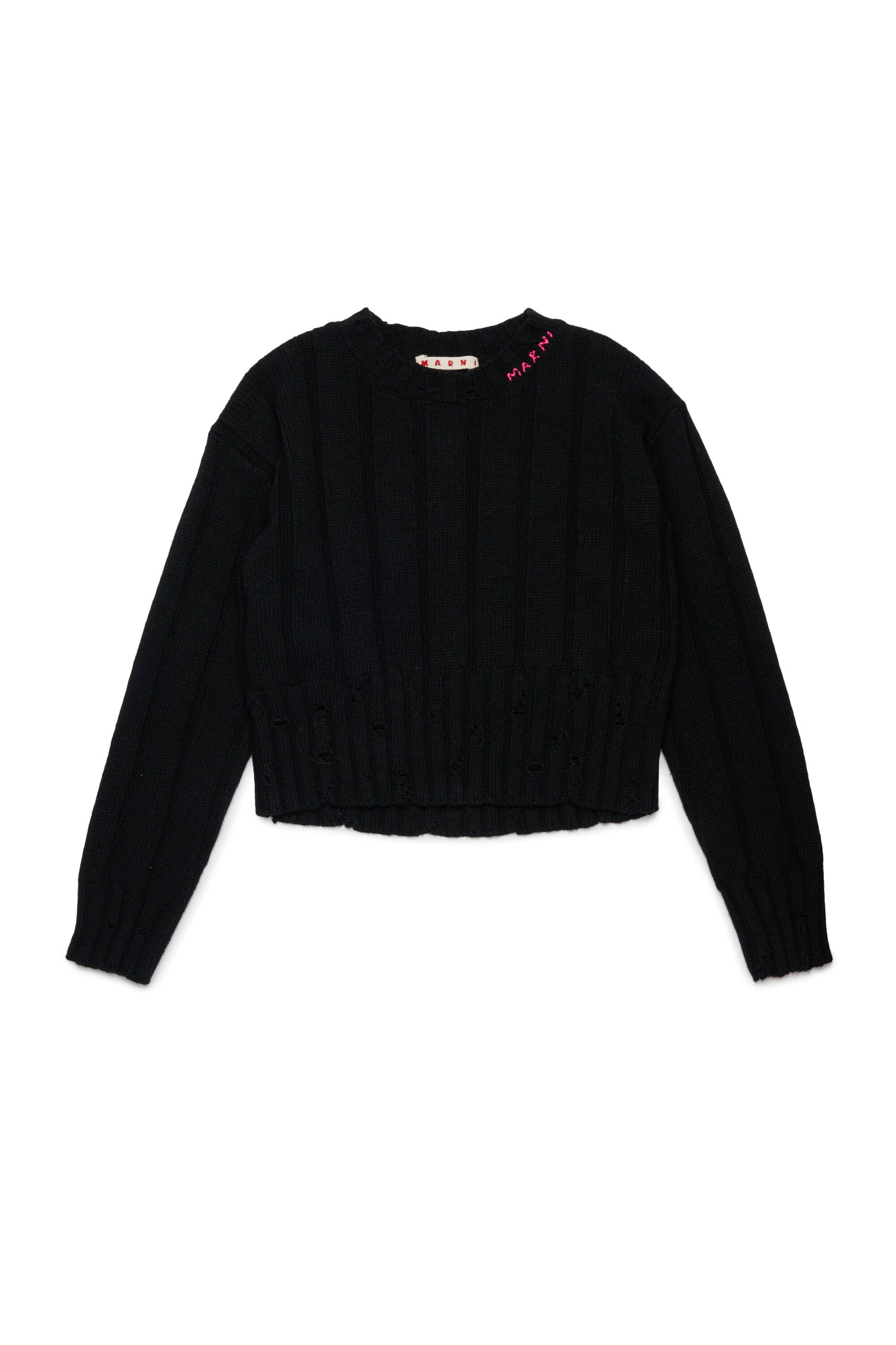 Pullover cropped in misto lana con rotture
