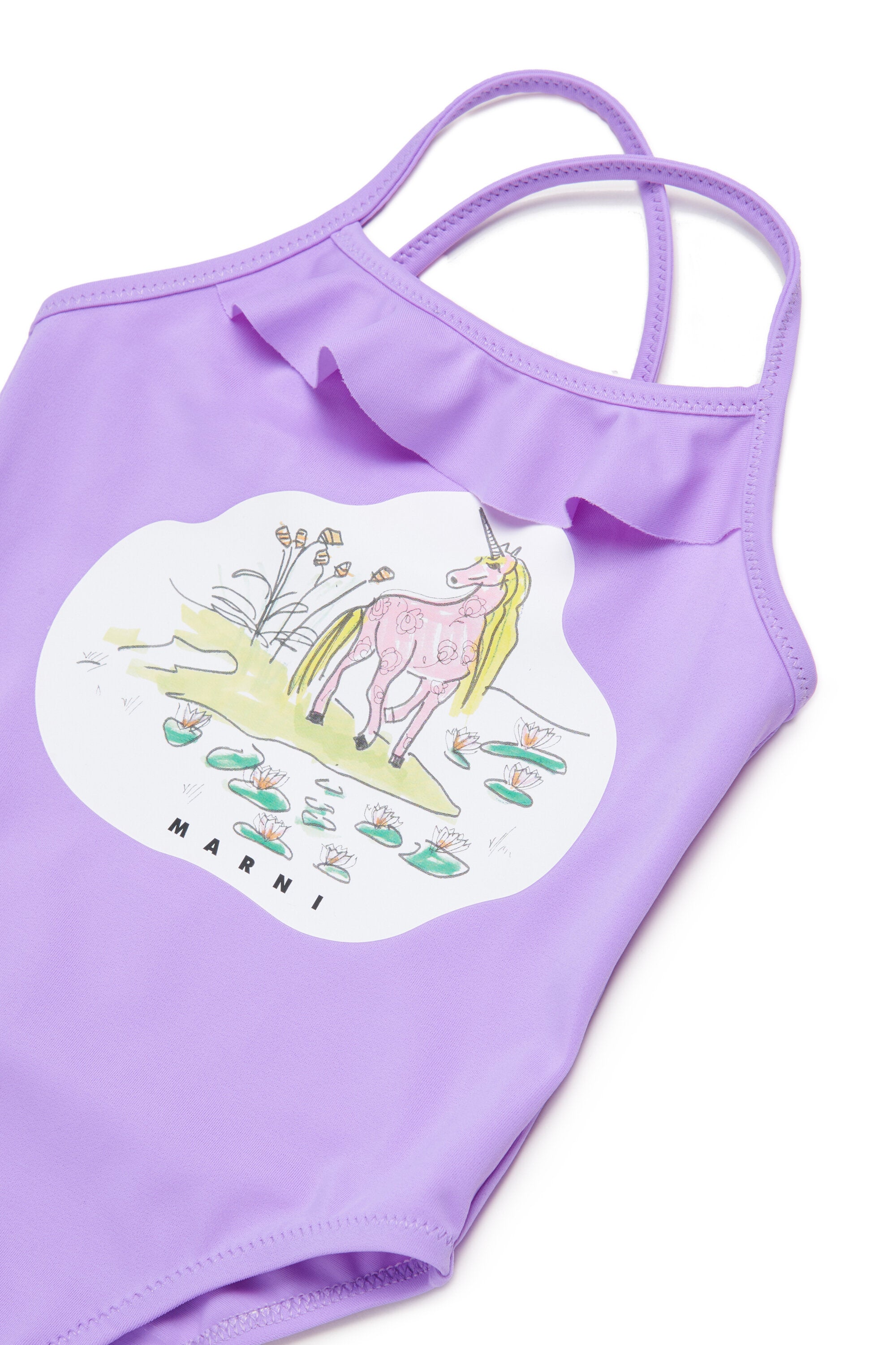 One-piece swimsuit with printed logo