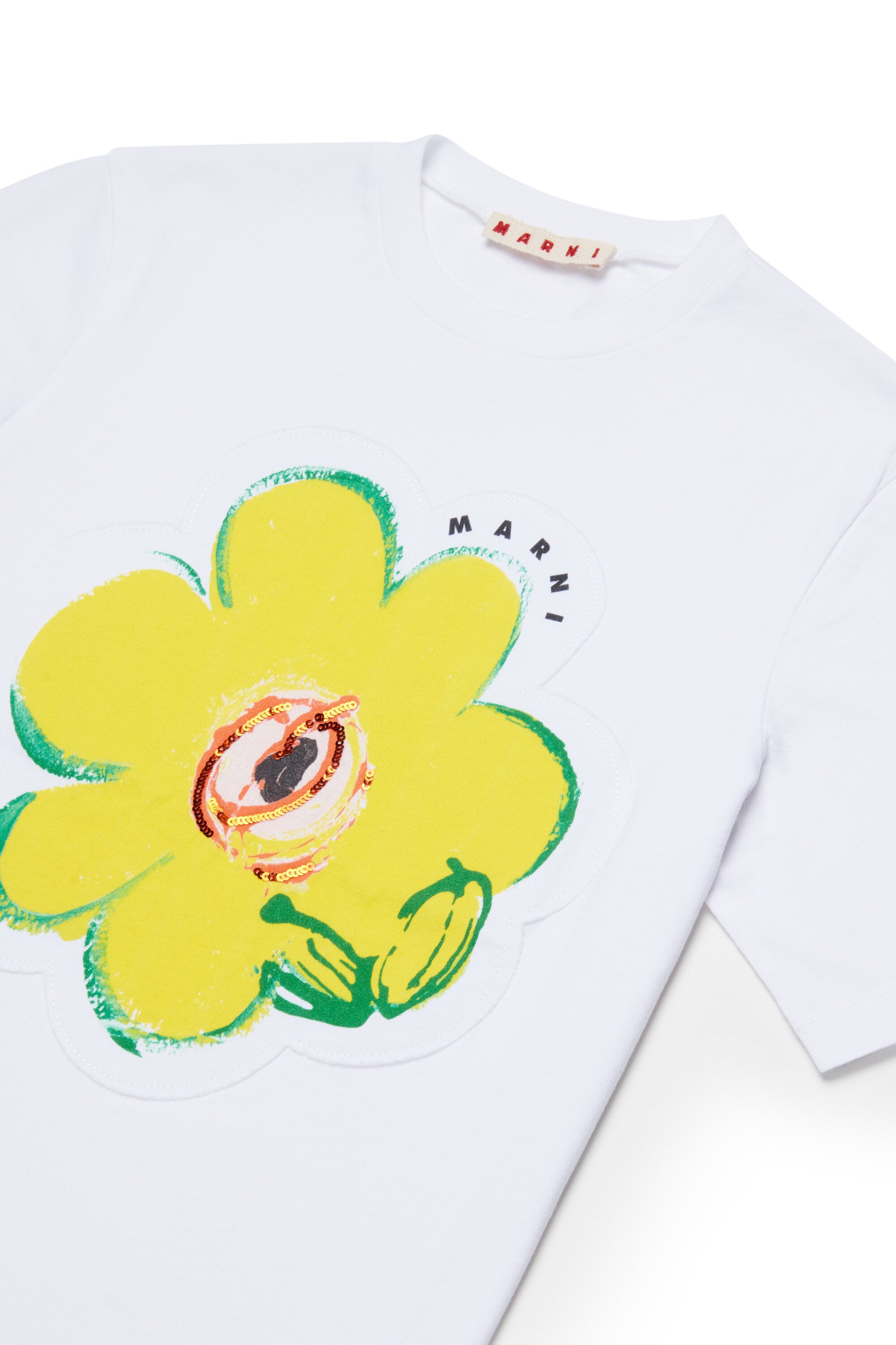 T-shirt with appliqué flower and logo