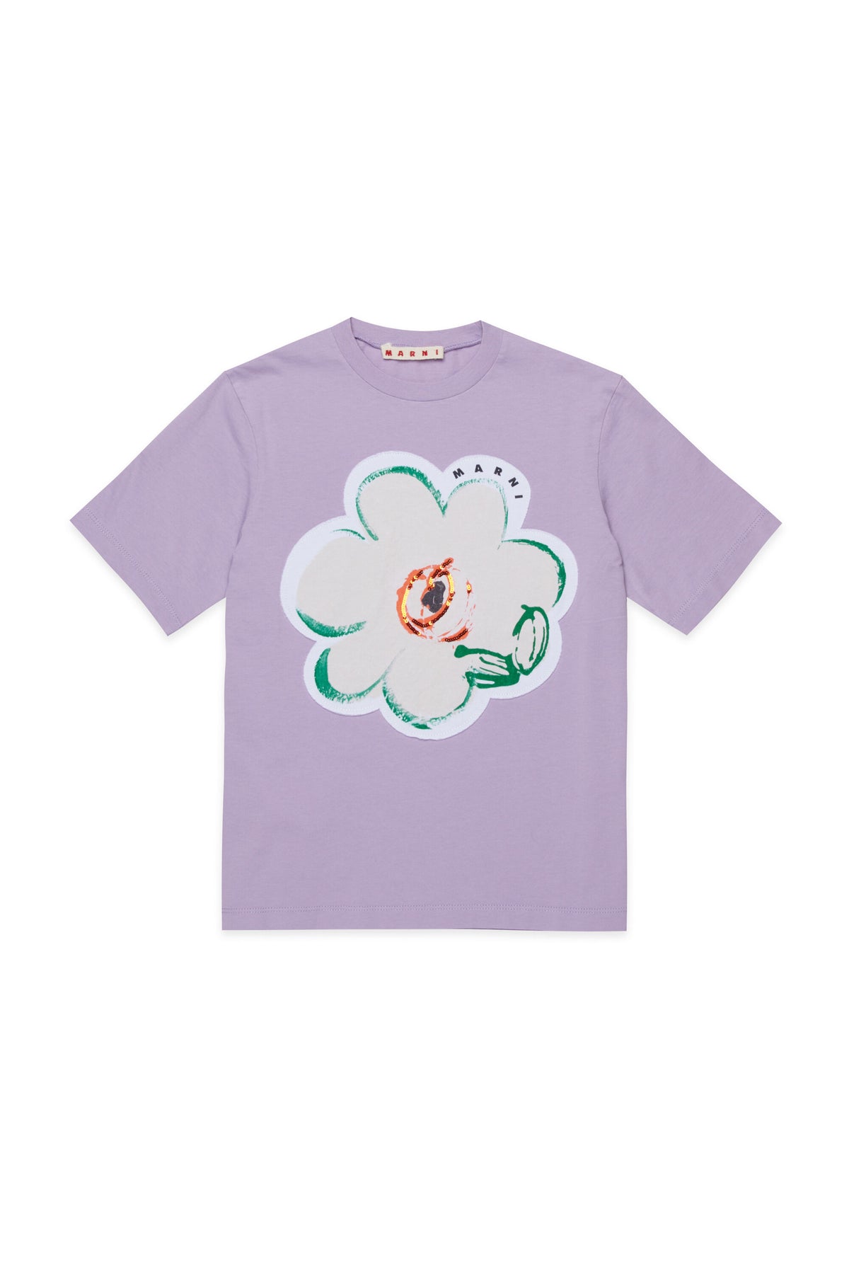 Camiseta con flor aplicada y logo