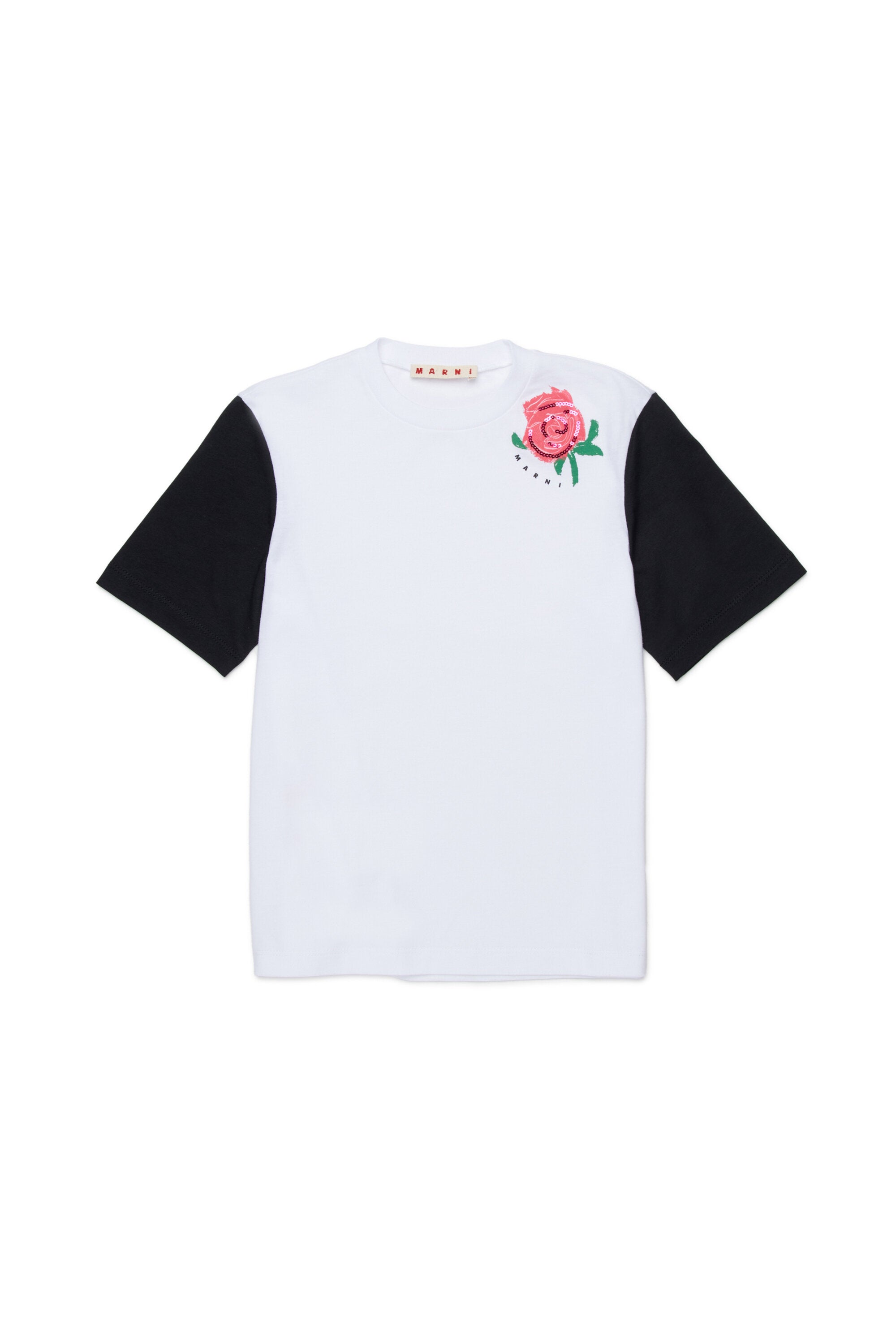 T-shirt con stampa e paillettes