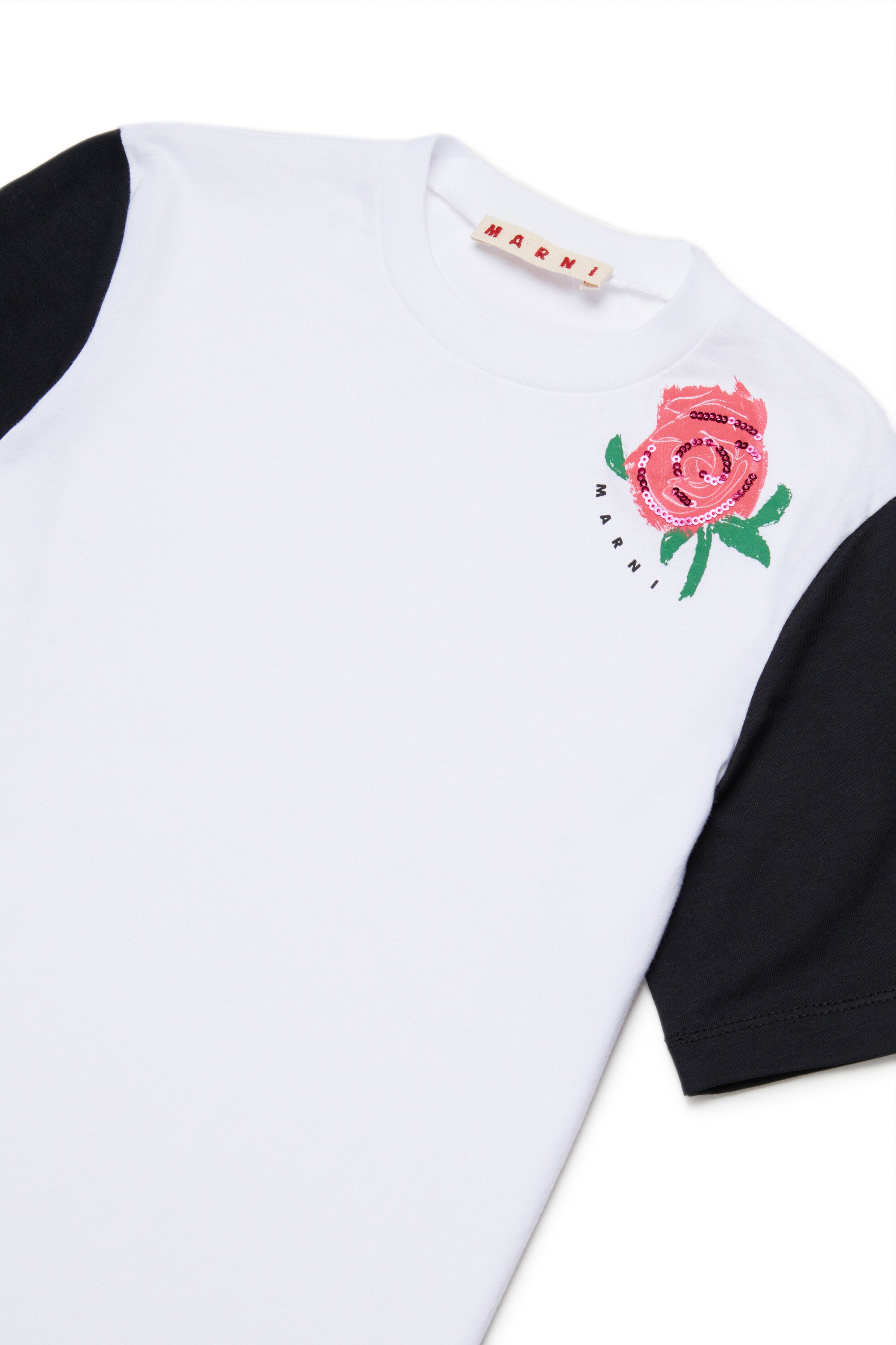 T-shirt con stampa e paillettes