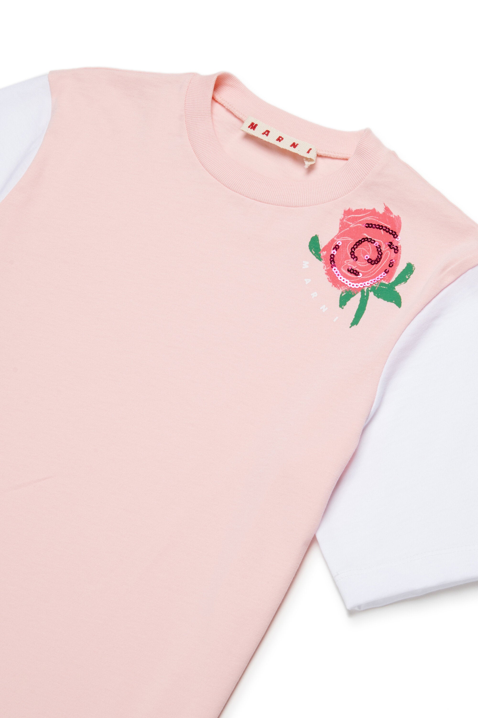 T-shirt con stampa e paillettes
