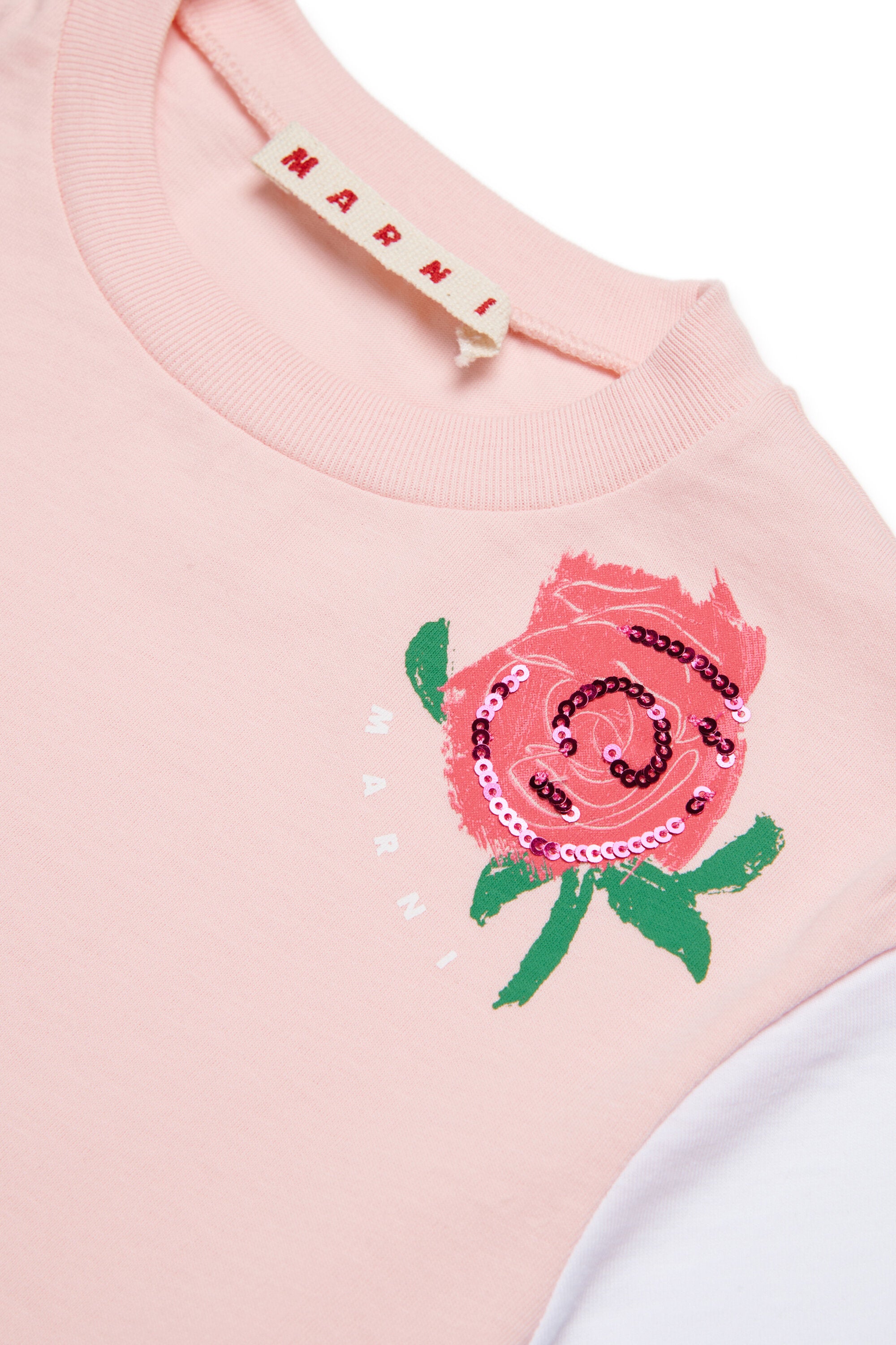 T-shirt con stampa e paillettes