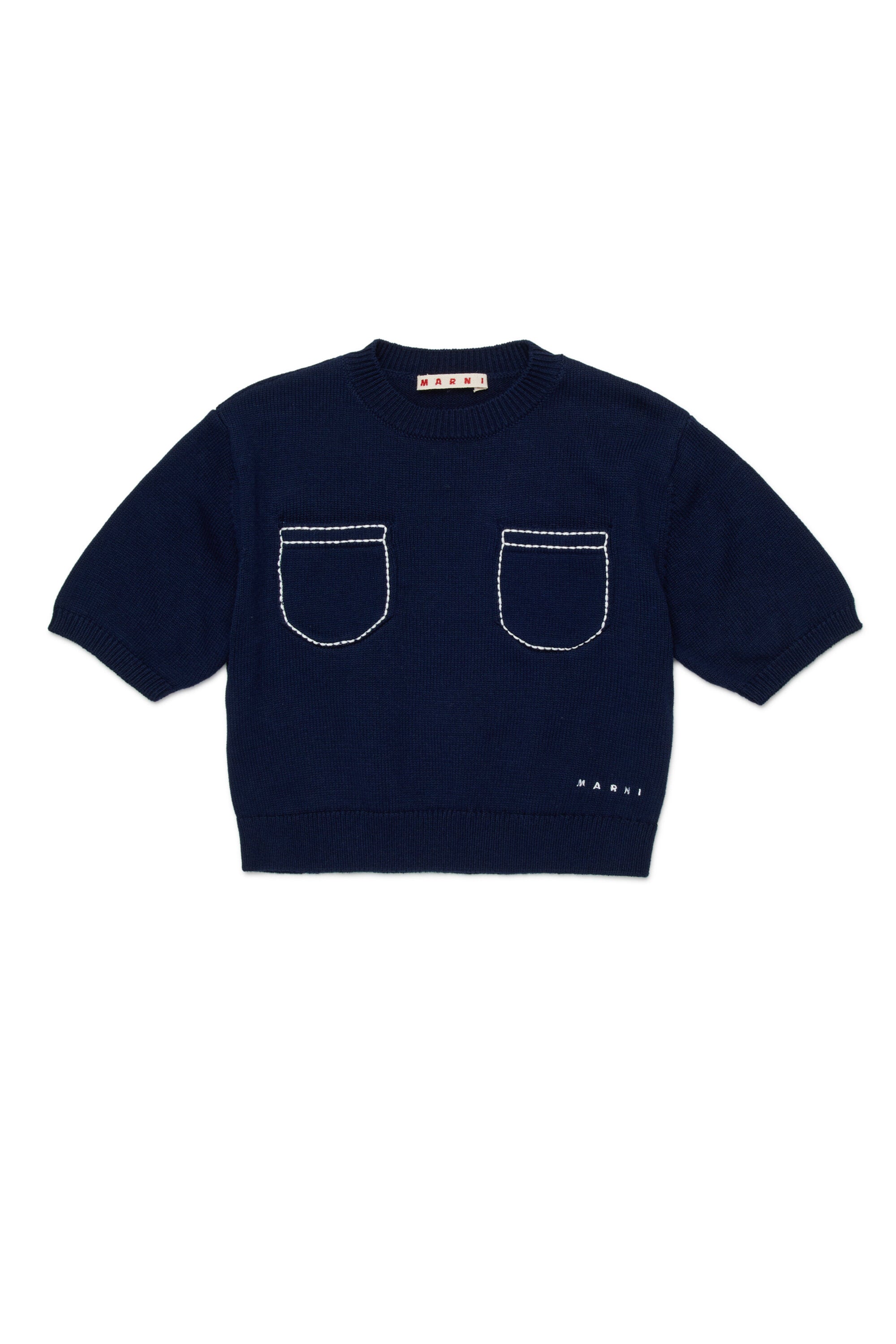 Pullover girocollo con tasche e logo