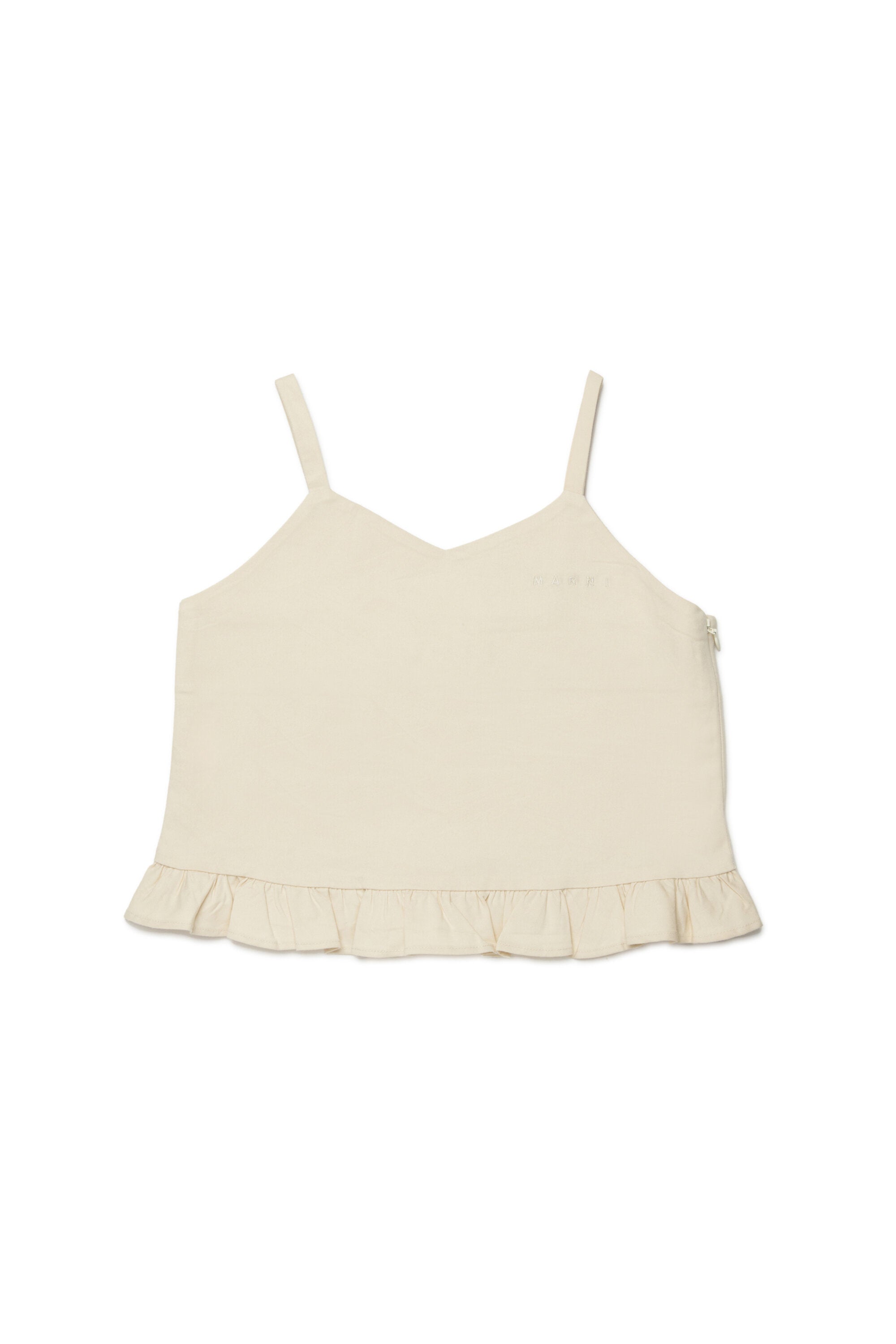 Sleeveless top with ruffles and logo