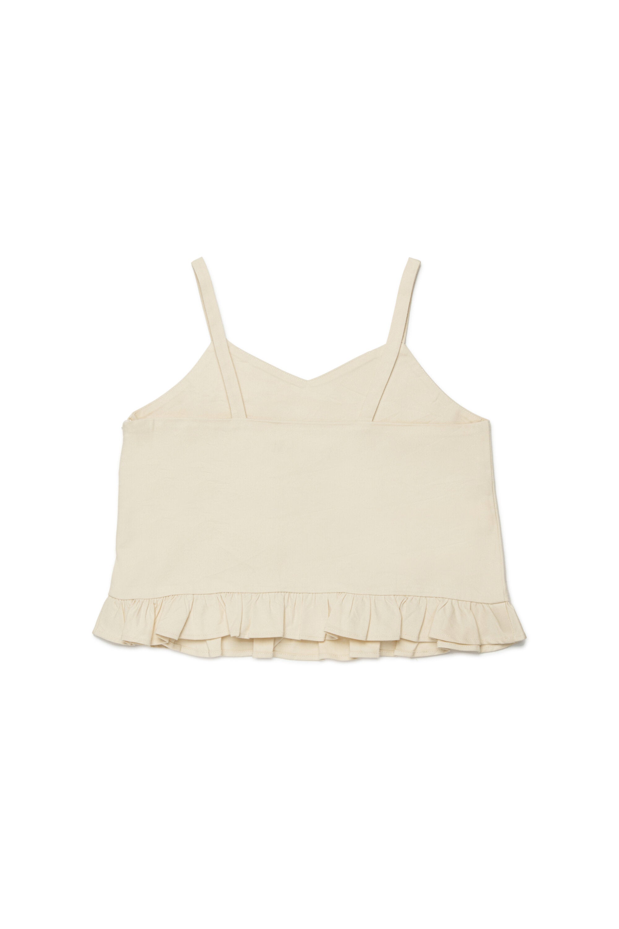 Sleeveless top with ruffles and logo