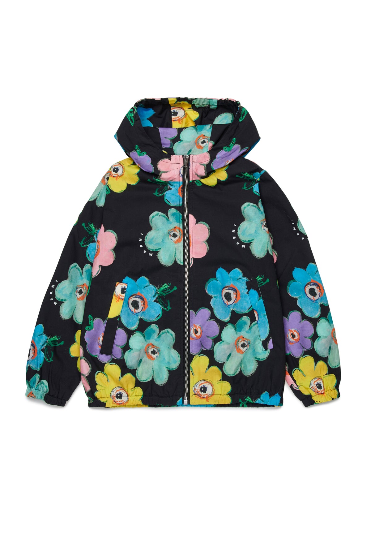 Geblümte Windjacke mit aufgedrucktem Logo