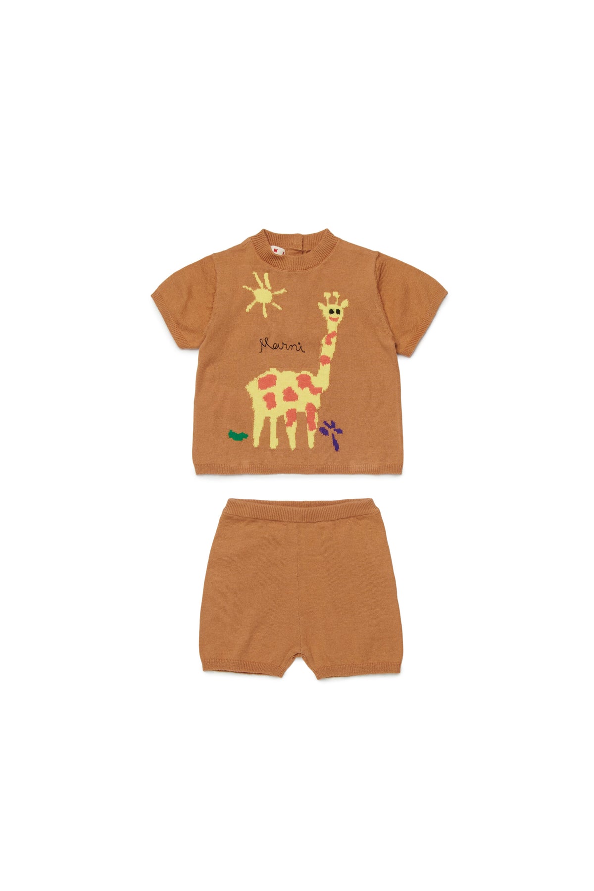 Tuta neonato con giraffa in tessuto jacquard