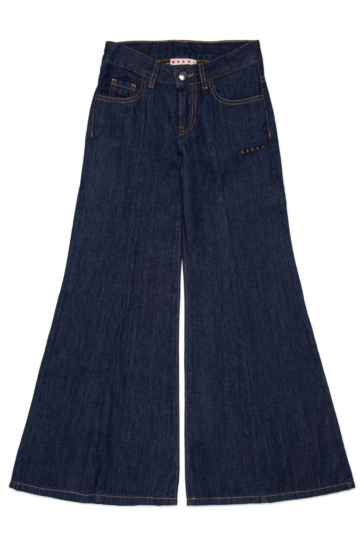 Dunkelblaue Schlagjeans mit Logo