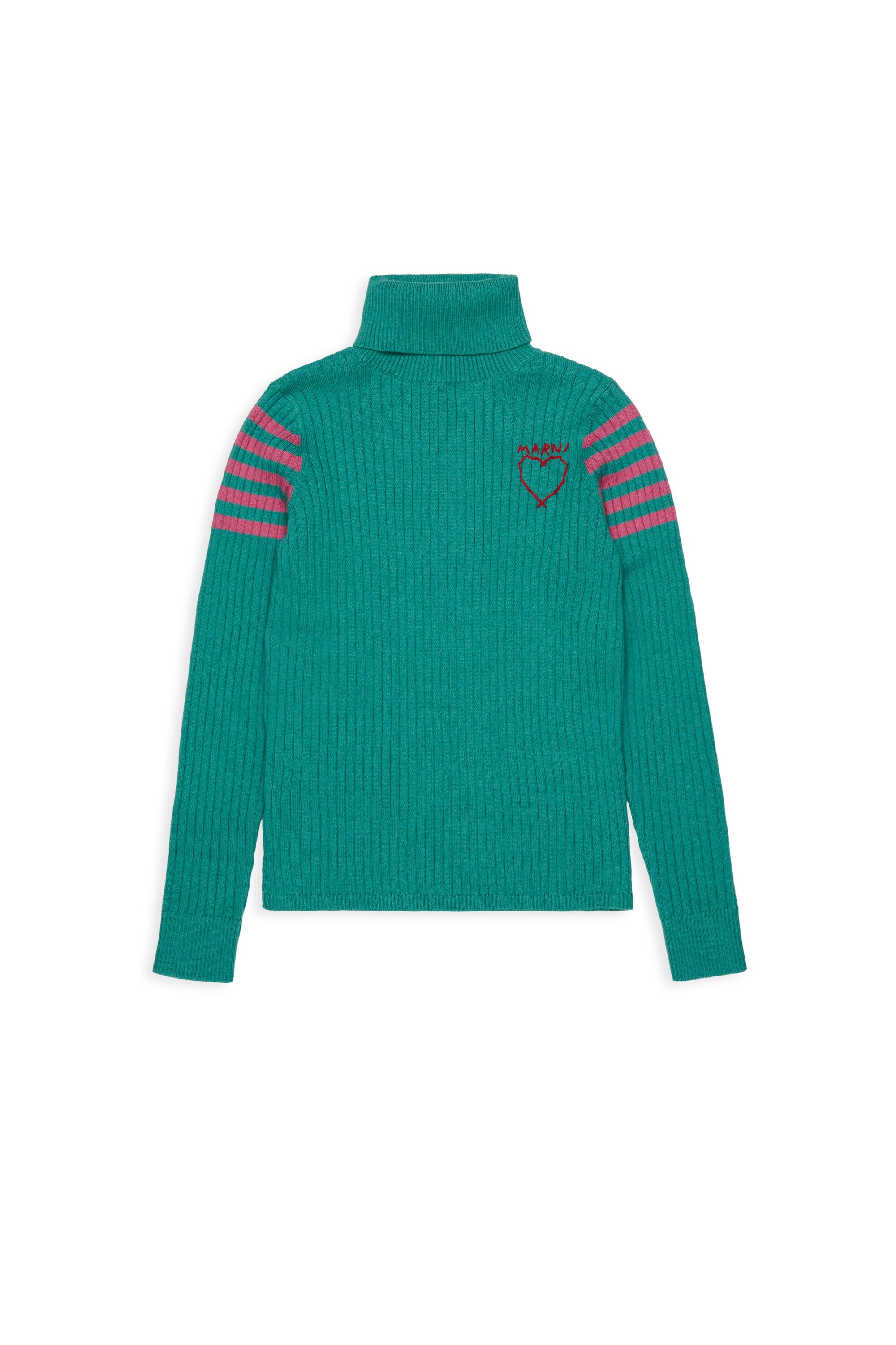 Ribbed turtleneck with heart pattern