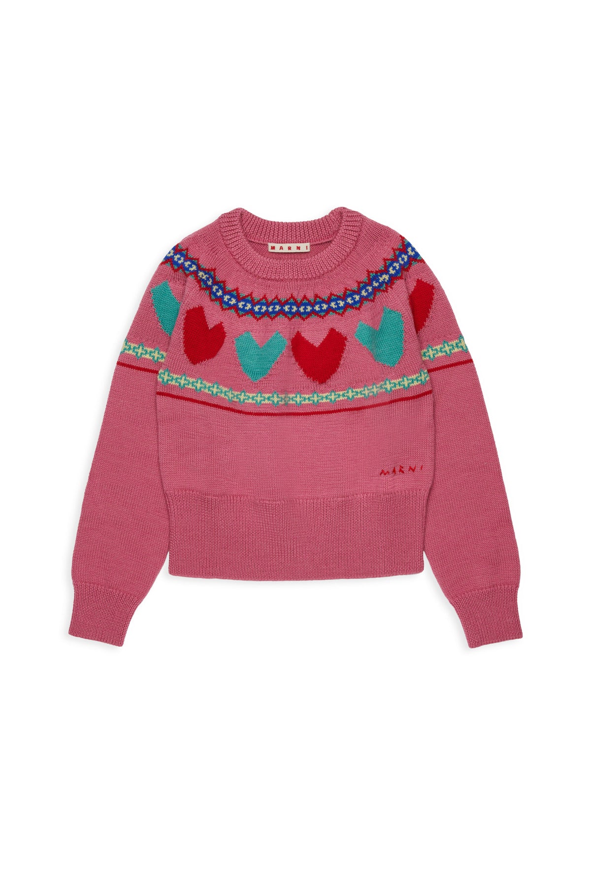 Pullover girocollo con cuori jacquard