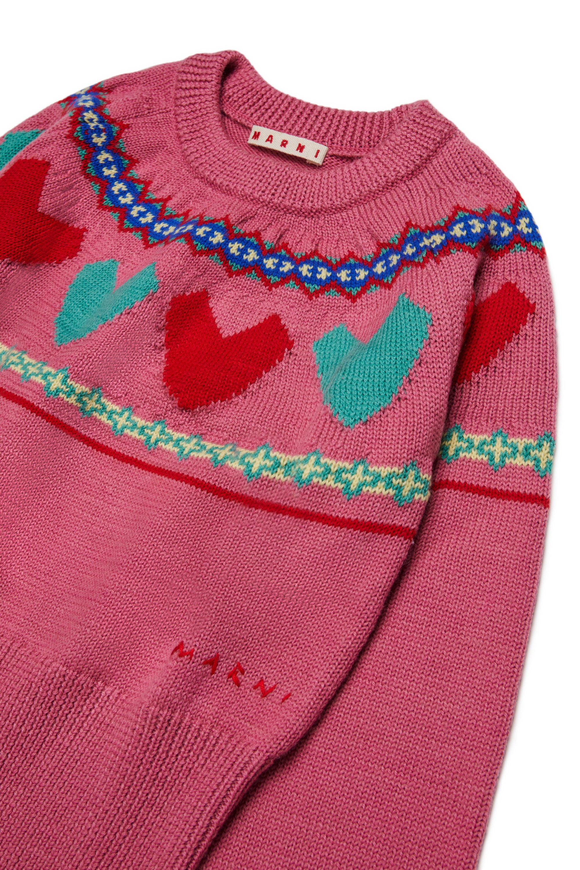 Rundhalspullover mit Jacquard-Herzen