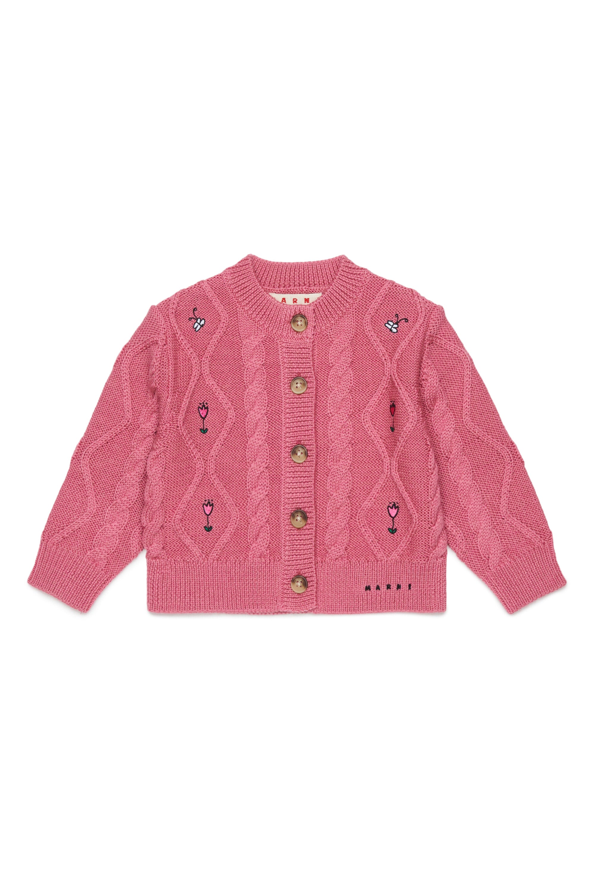 Cardigan mit Zopfmuster und floralen Stickereien