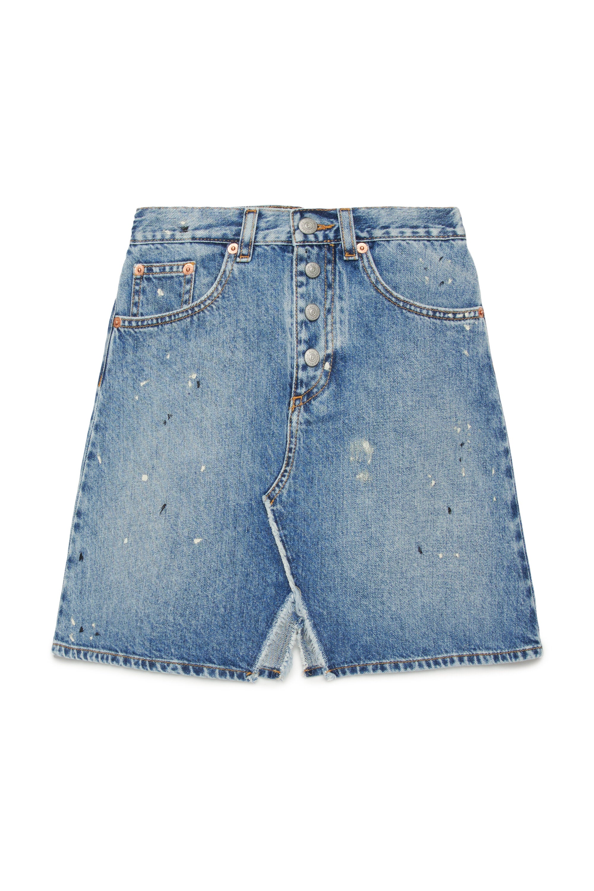 Gonna in denim blu sfumato con color spots