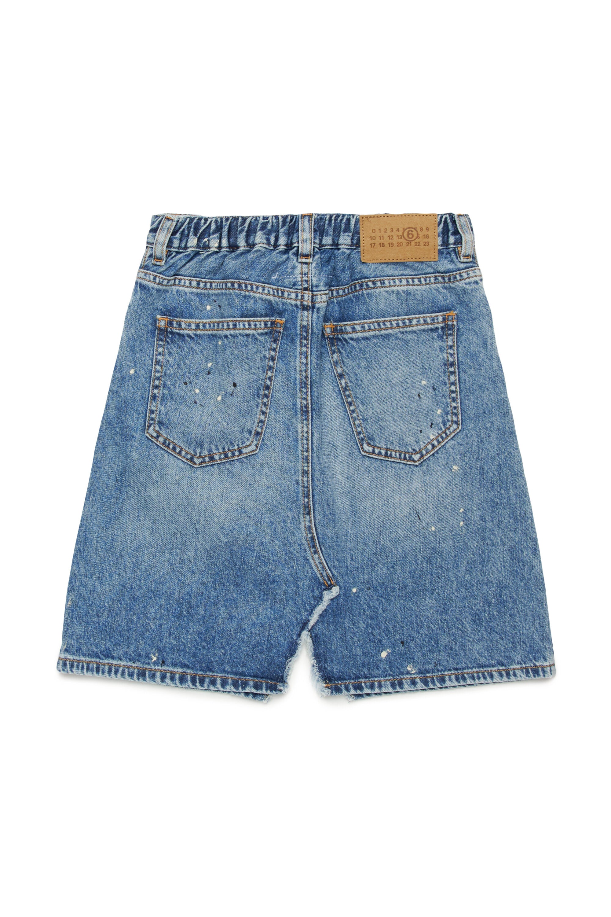 Gonna in denim blu sfumato con color spots