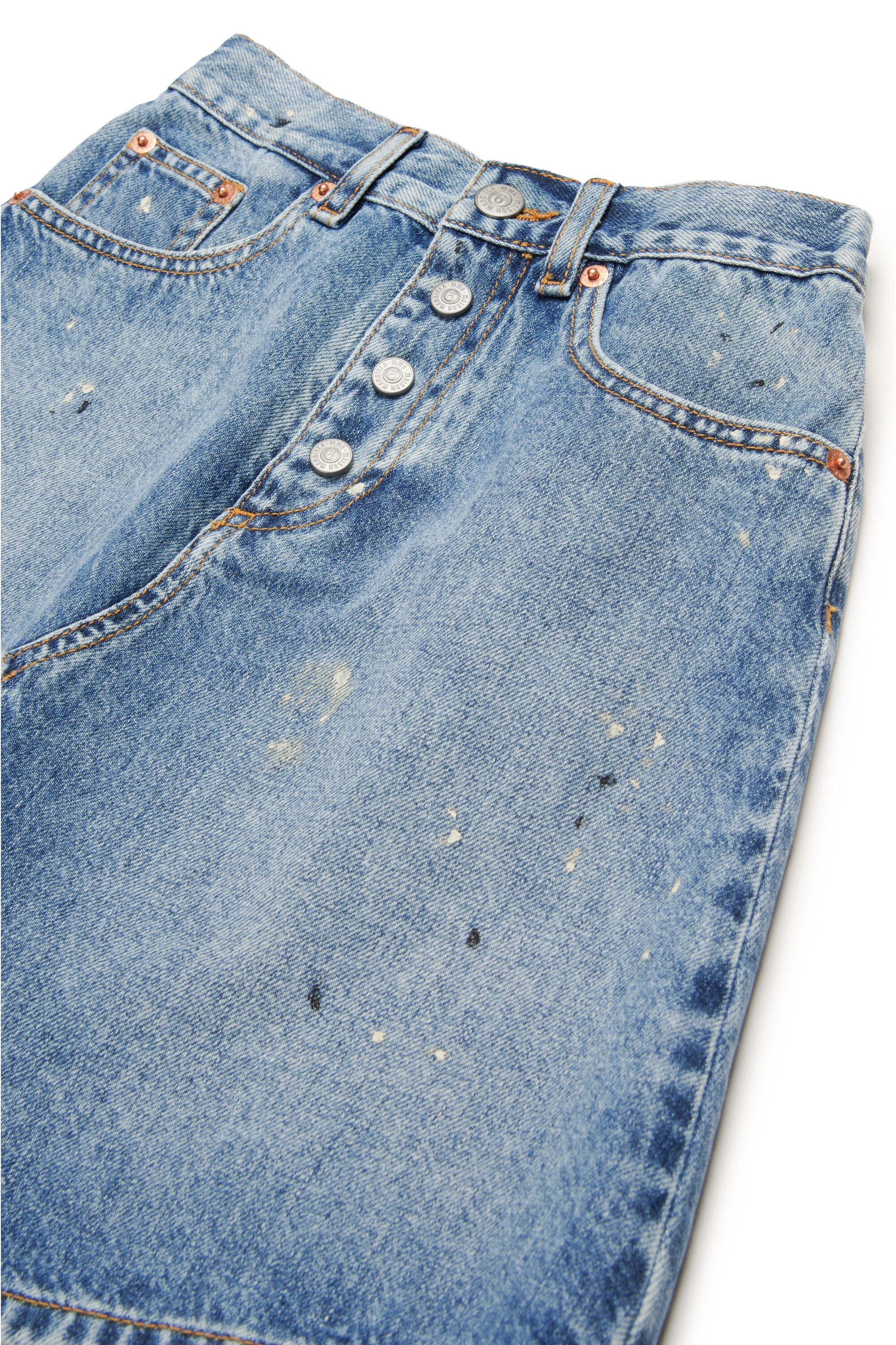 Gonna in denim blu sfumato con color spots