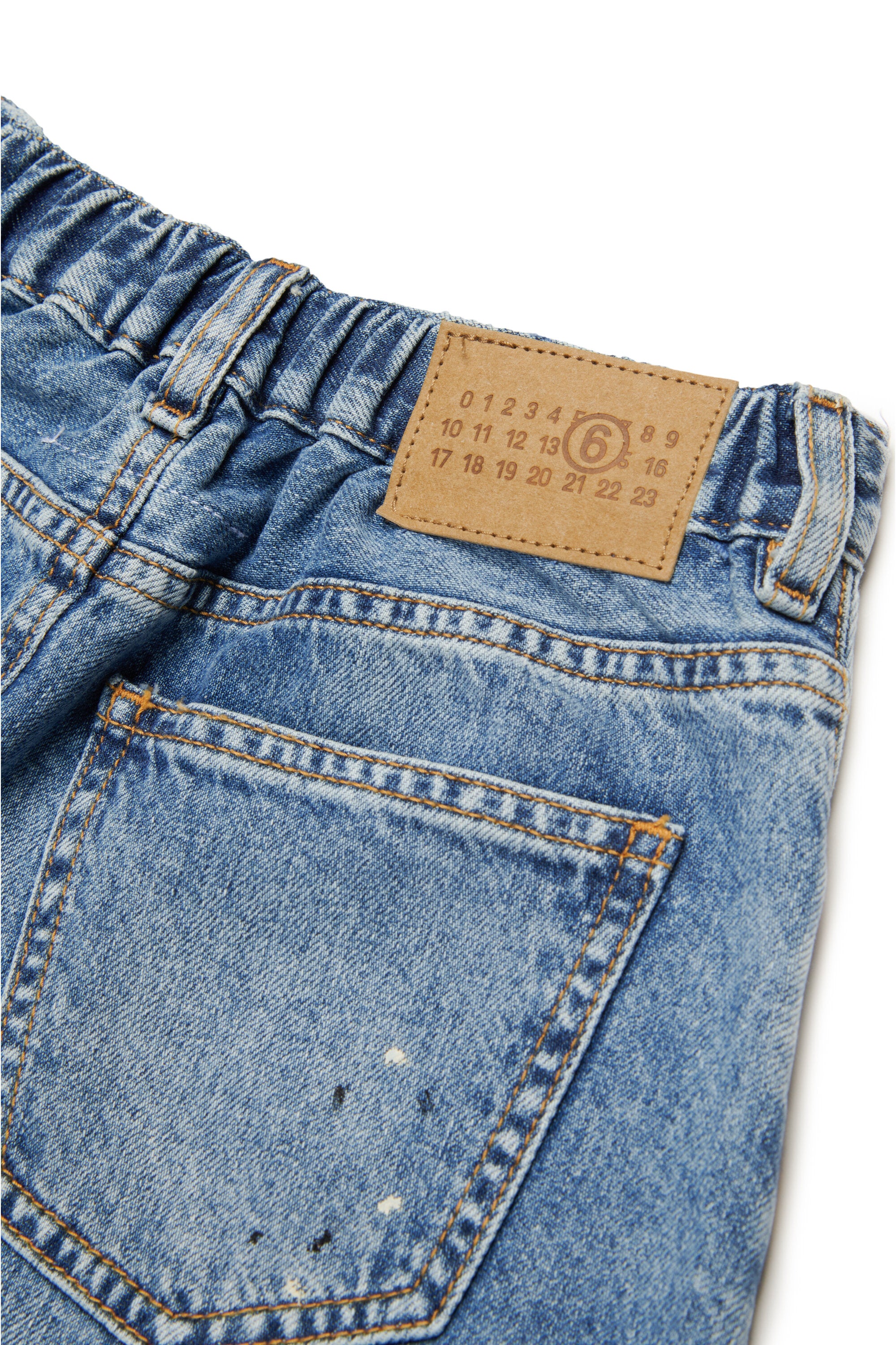 Gonna in denim blu sfumato con color spots