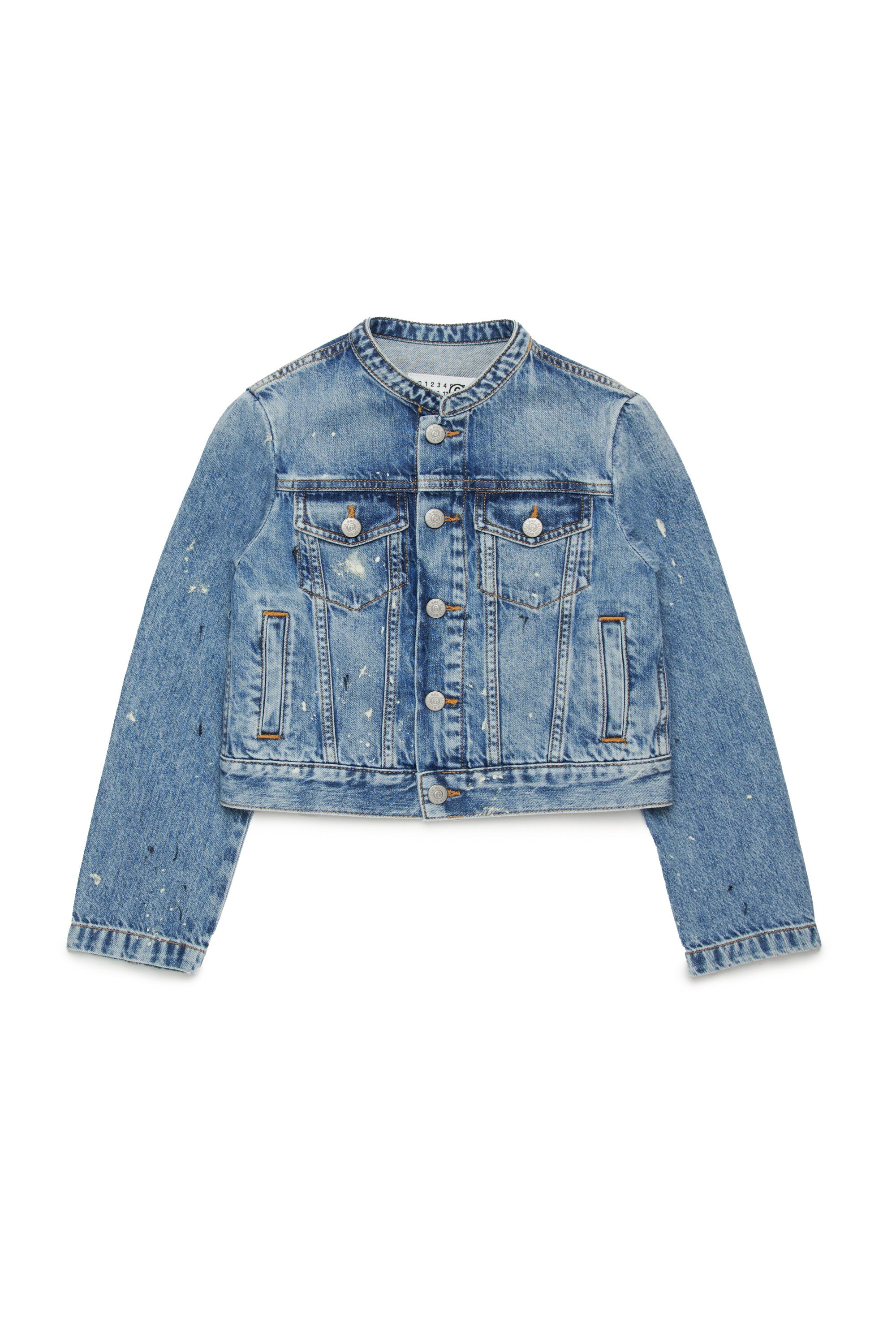 Giacca in denim blu sfumato con color spots