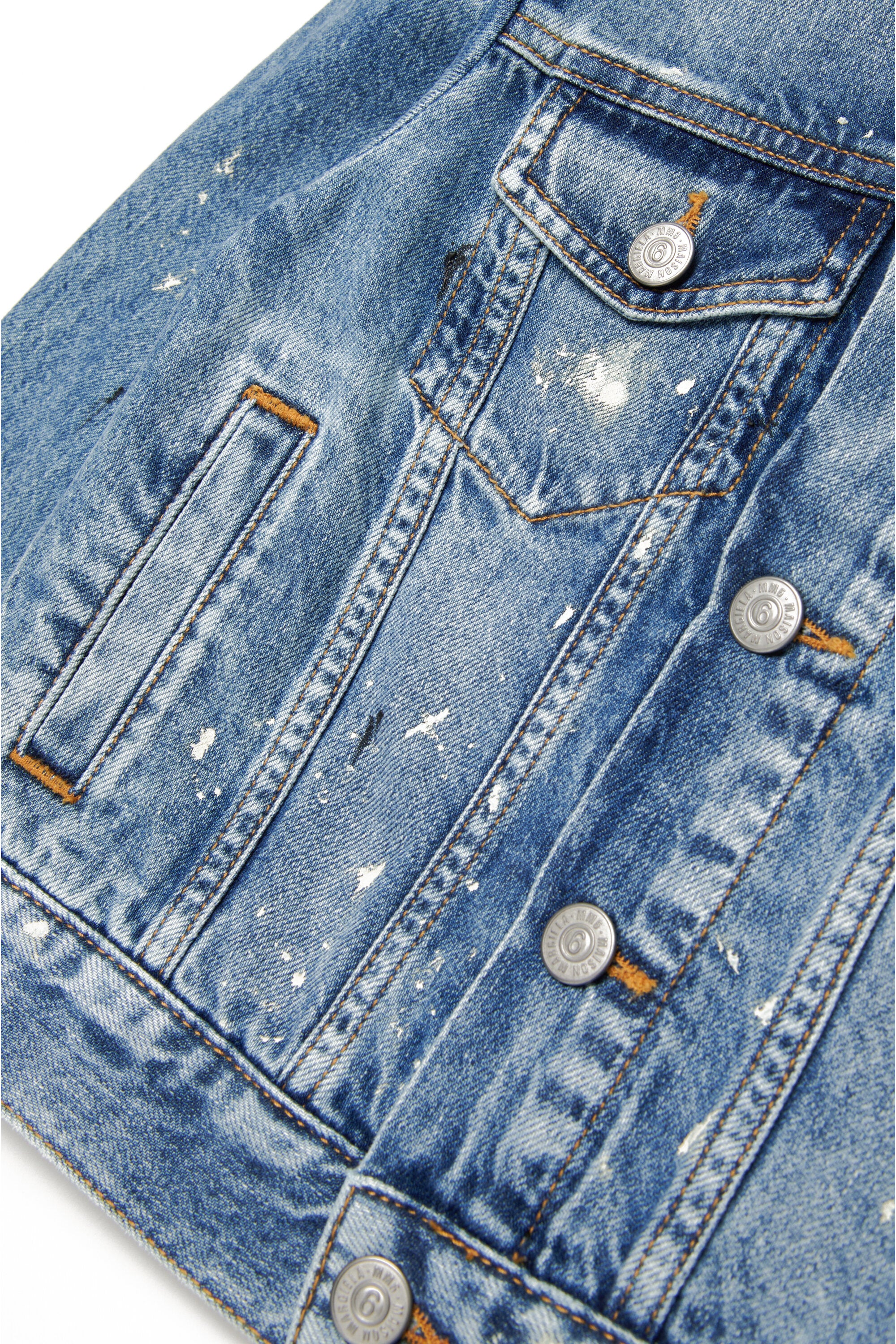 Giacca in denim blu sfumato con color spots