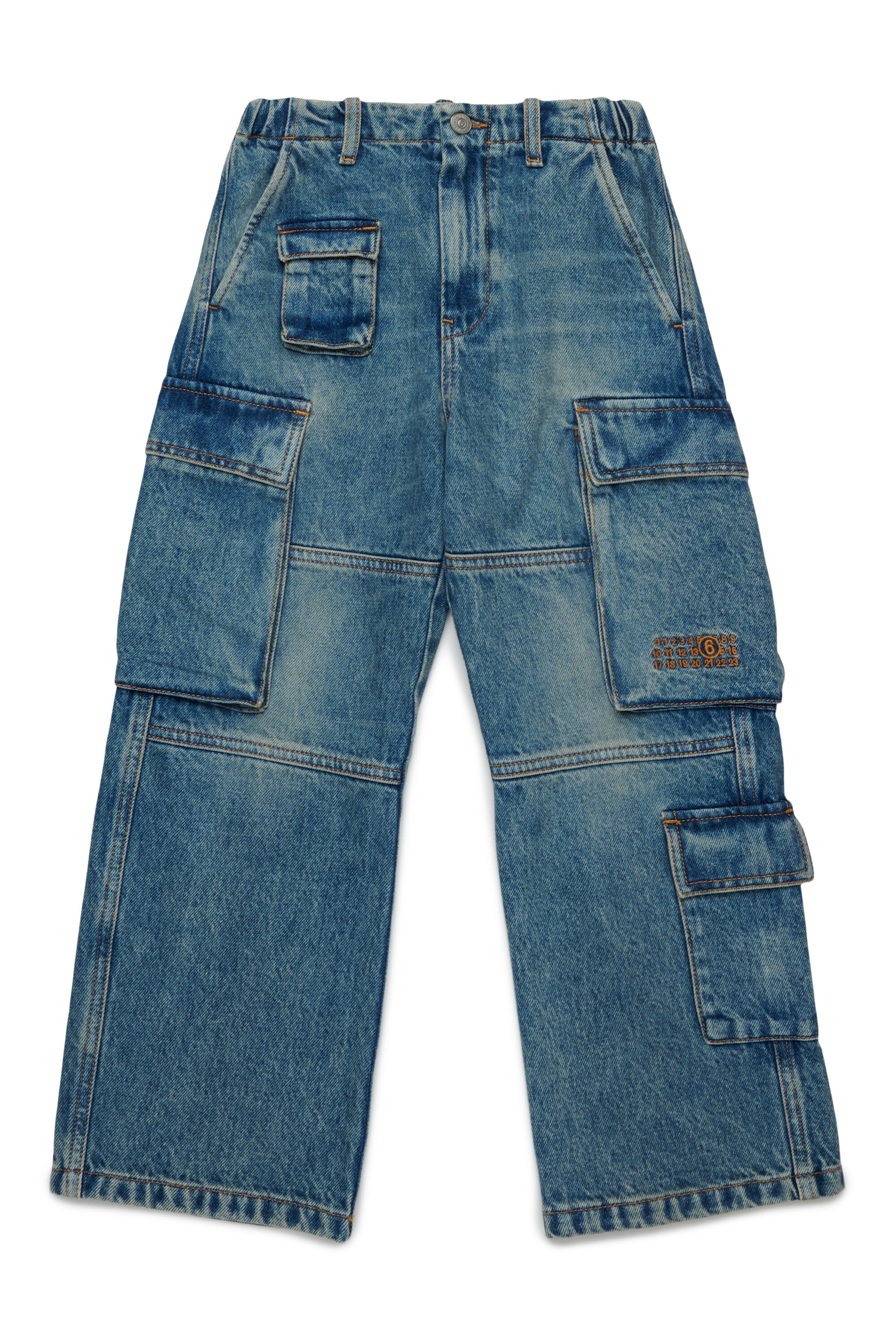 Mittelblau schattierte Cargo-Jeans