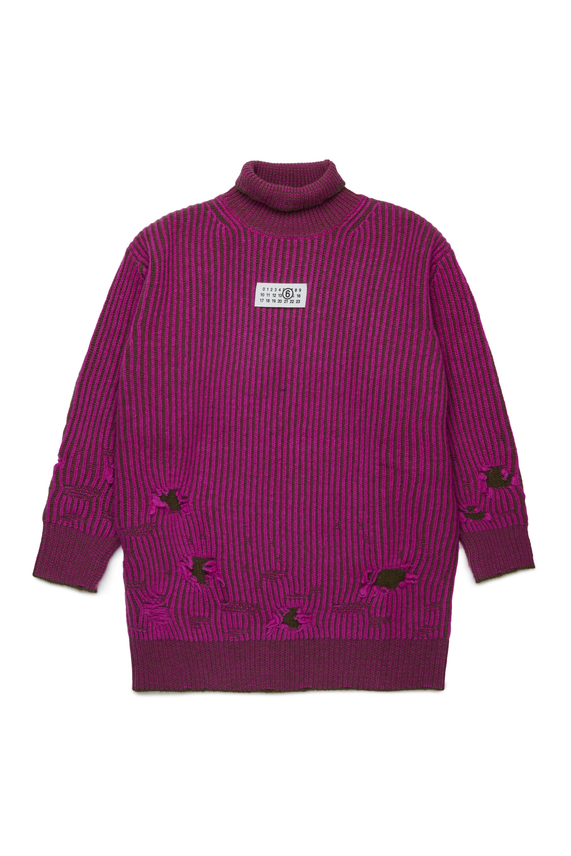 Geripptes Wollminikleid mit Rissen