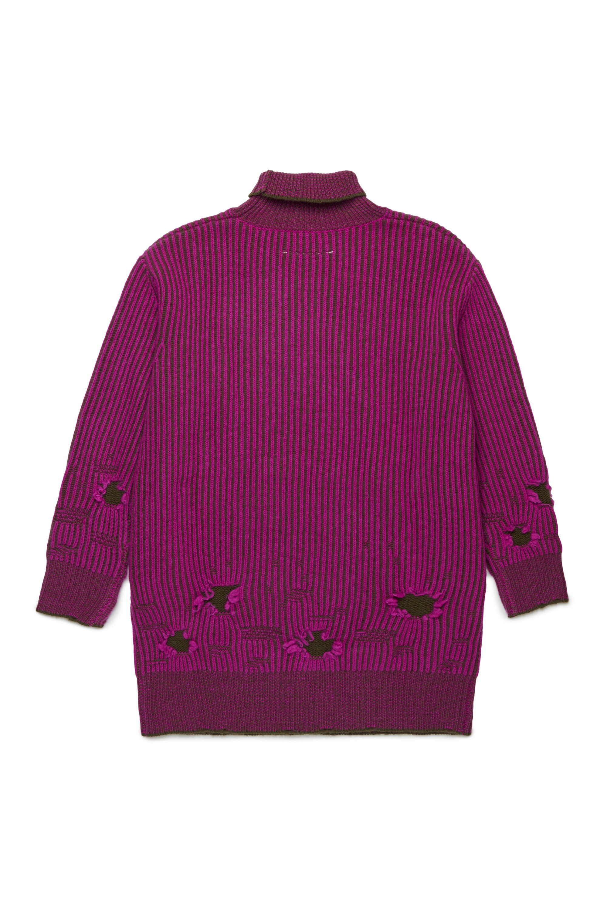 Geripptes Wollminikleid mit Rissen