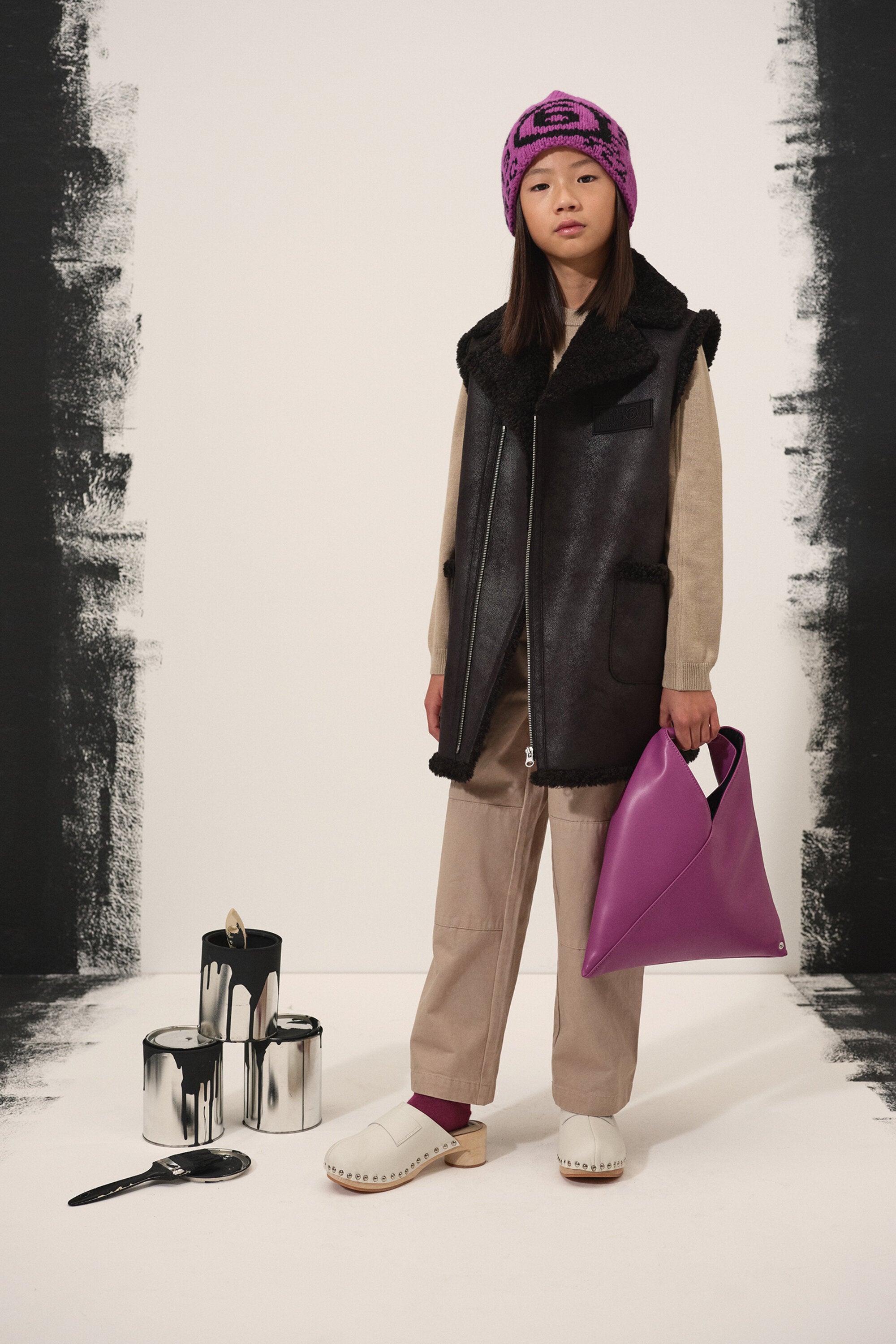 Sheepskin effect vest with teddy details