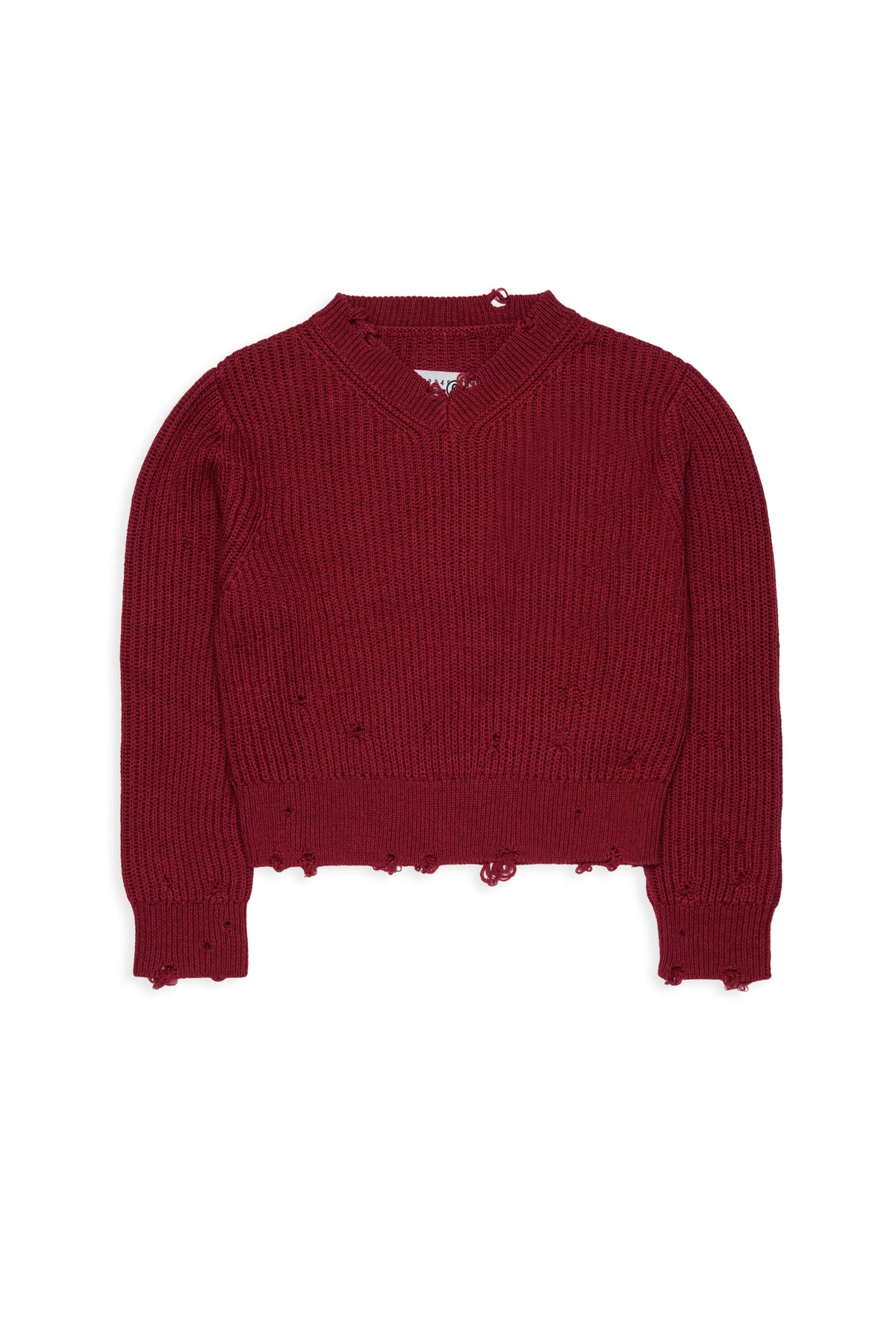 Jersey de cuello en V con detalles desgastados