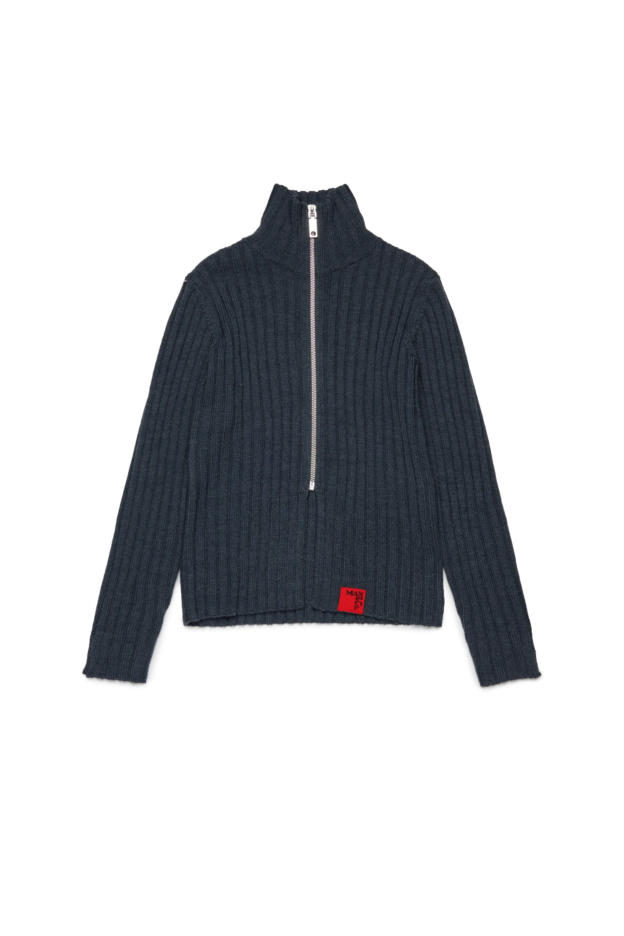 Ribbed wool blend turtleneck cardigan