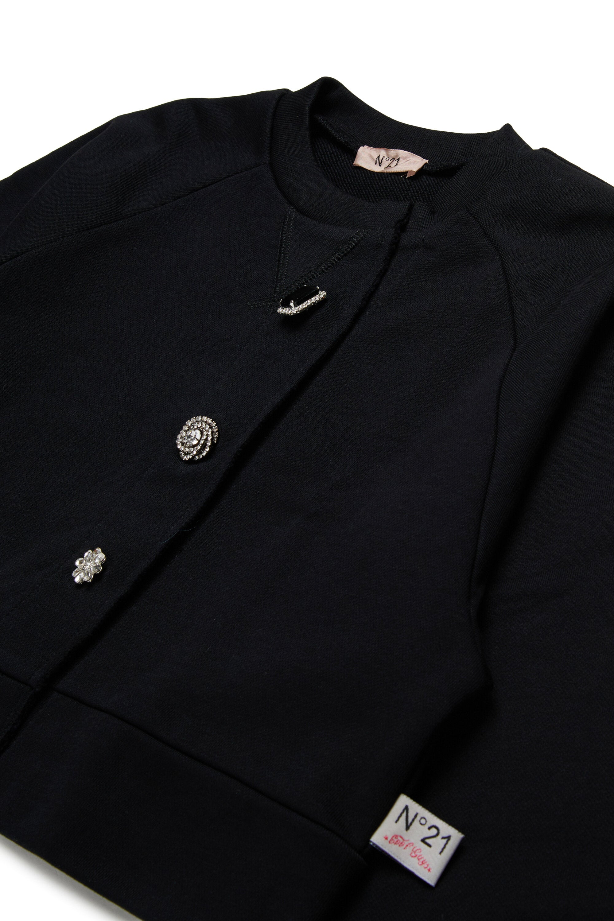 Felpa stile cardigan con bottoni gioiello