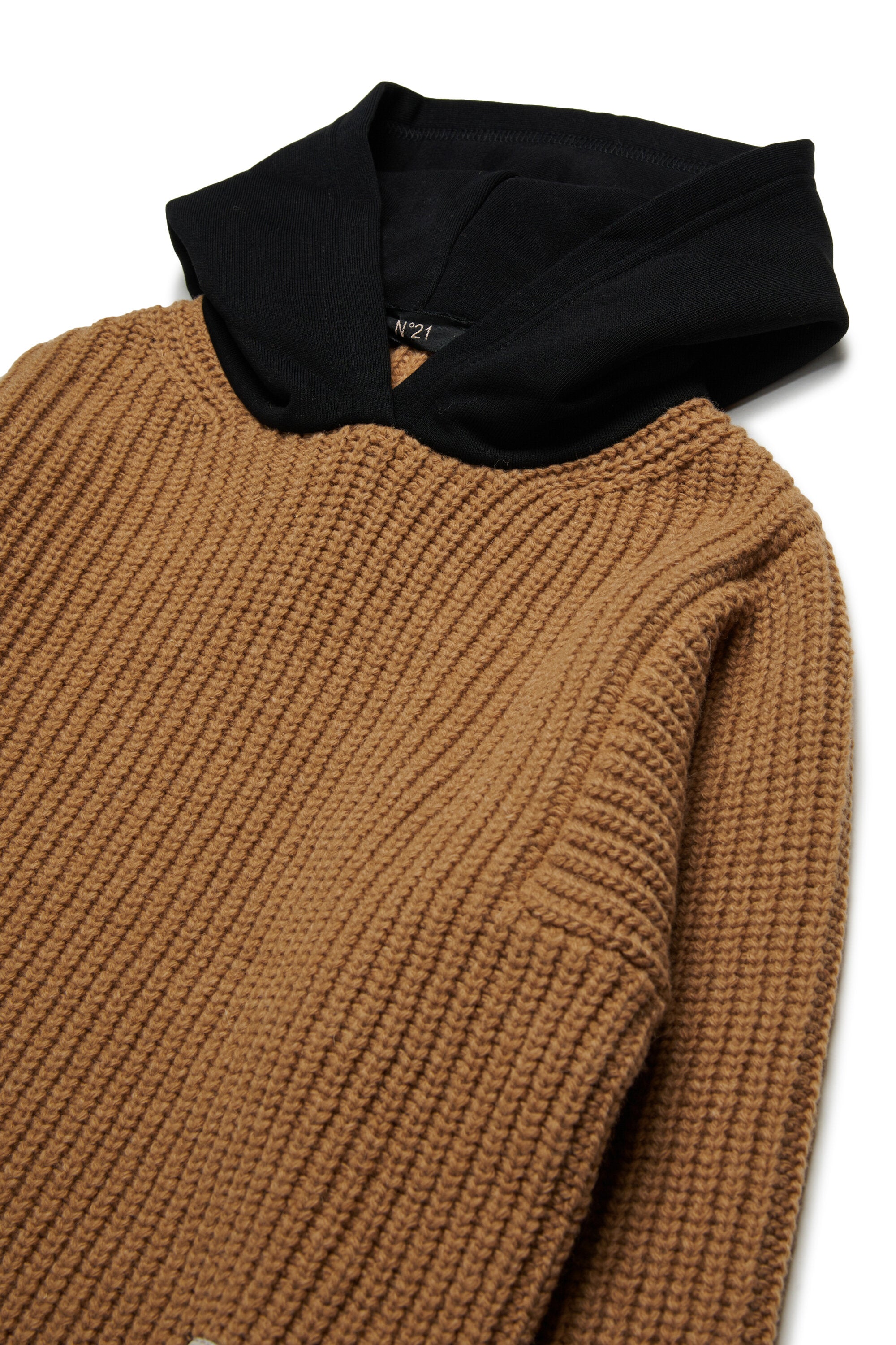 Contrasting hooded wool-blend sweater