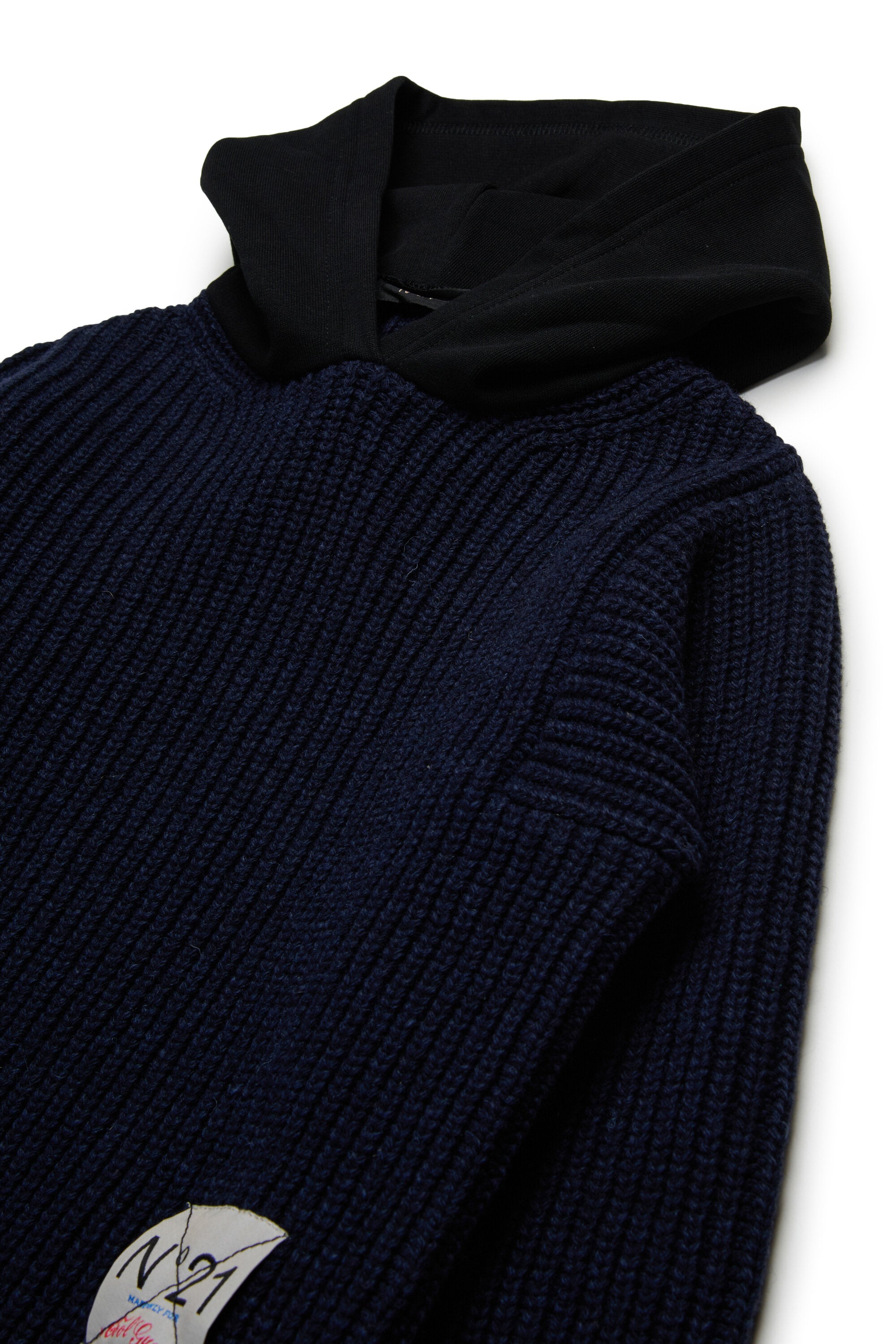 Contrasting hooded wool-blend sweater