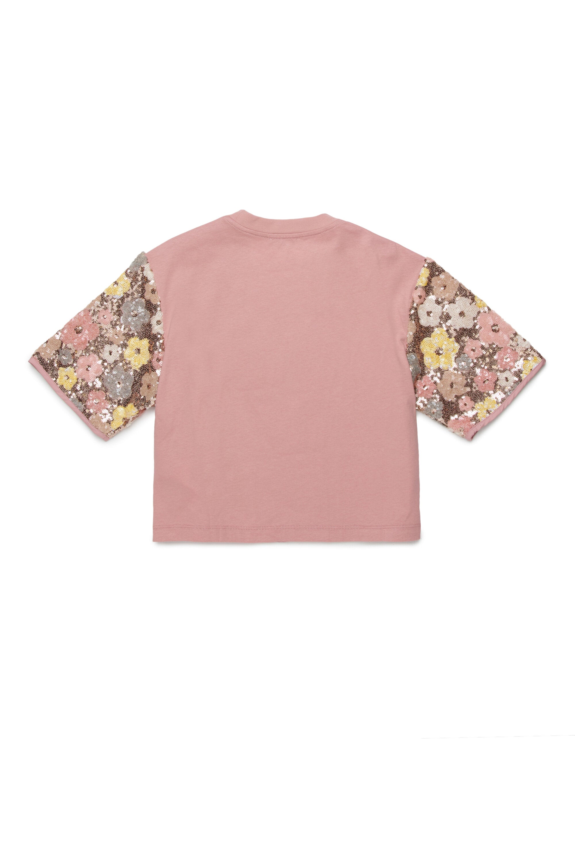T-shirt girocollo con paillettes floreali