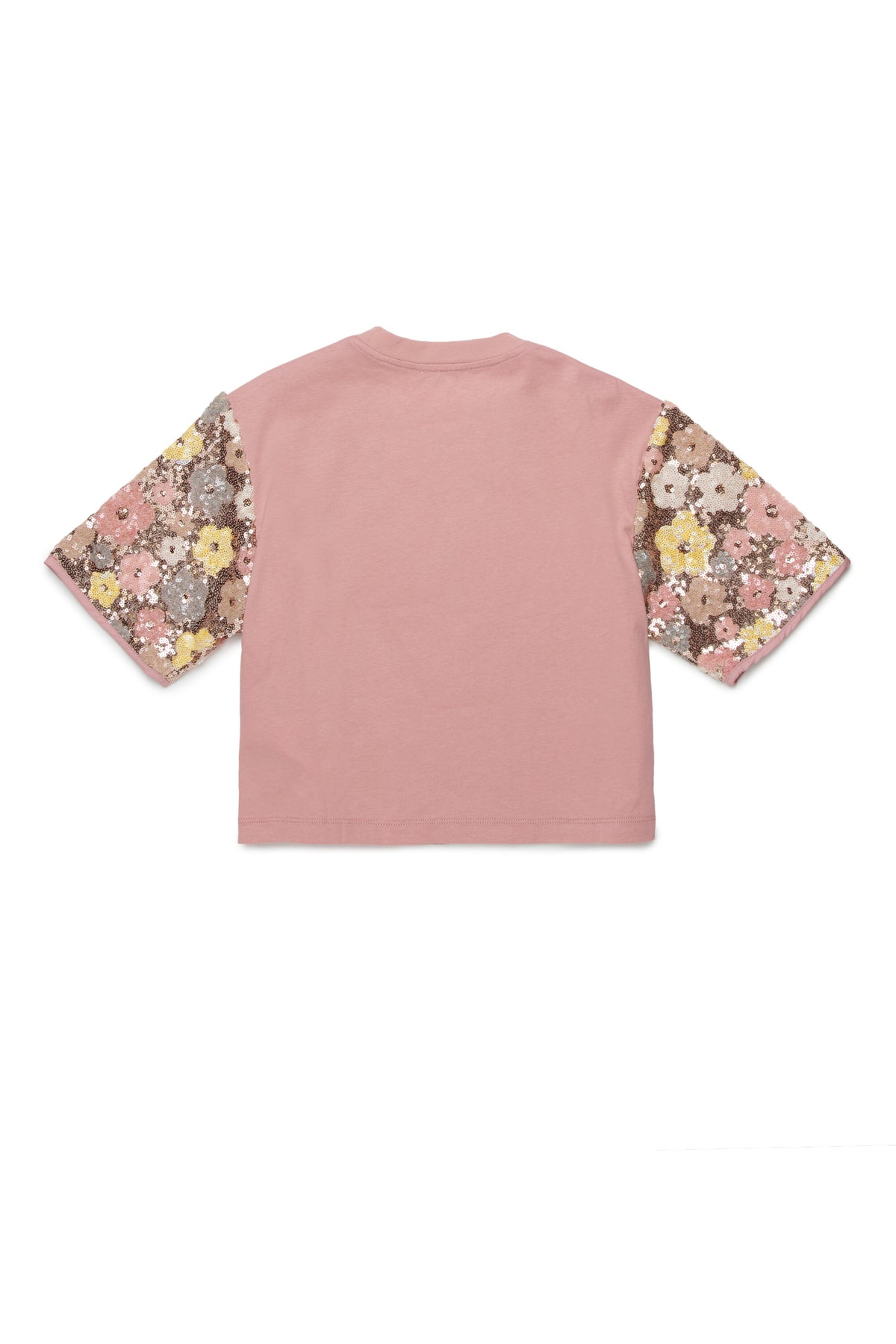 T-shirt girocollo con paillettes floreali