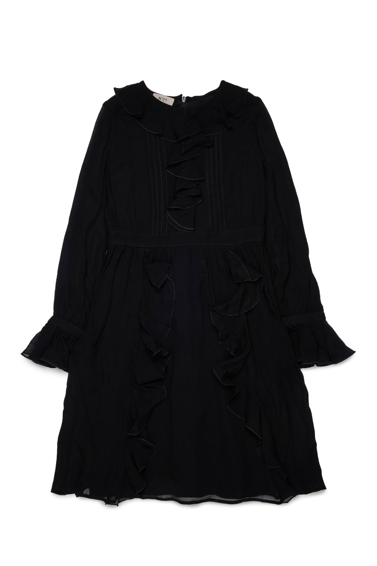 Dress with ruffles and long sleeves
