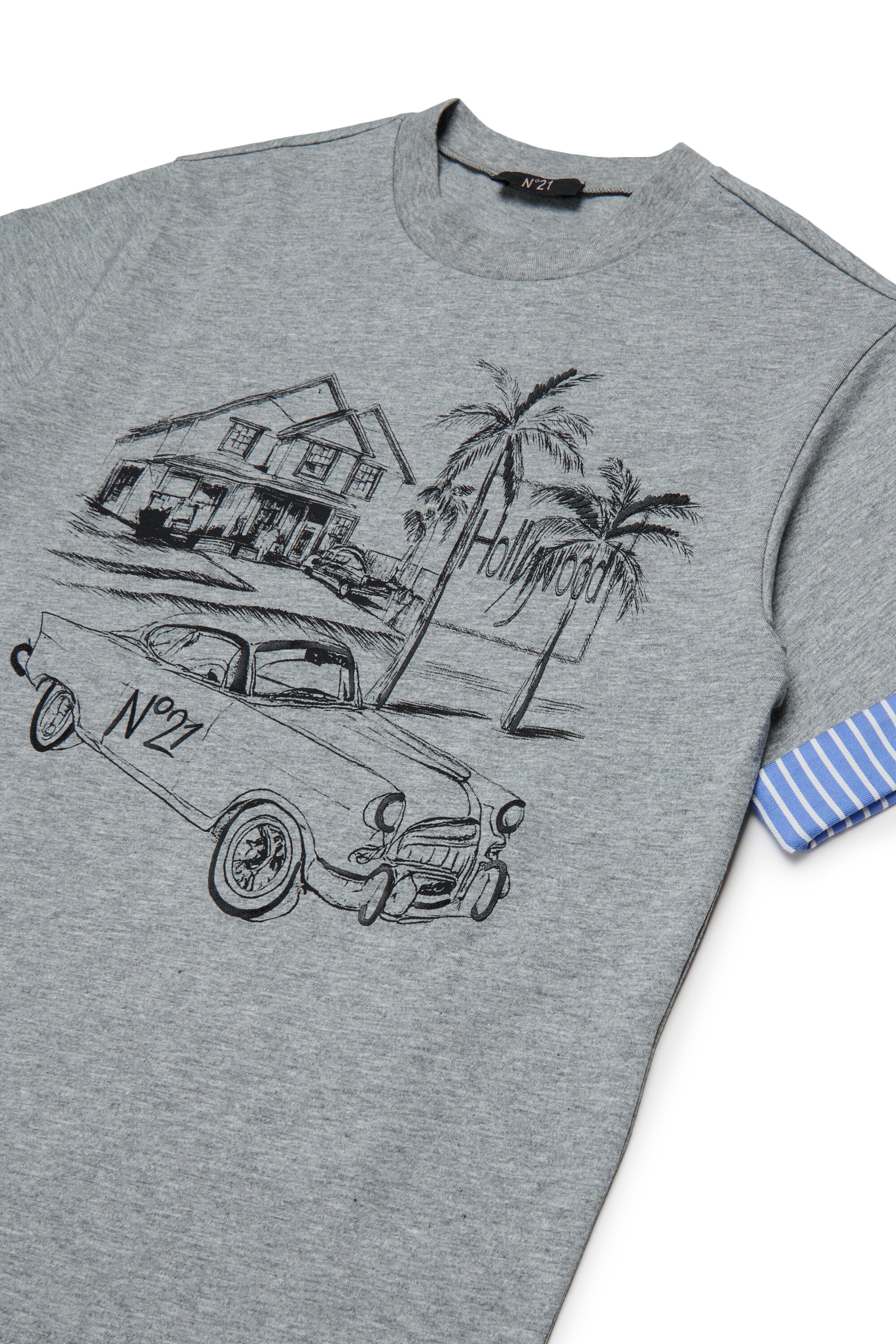 T-Shirt mit Print und gestreiften Ärmeln