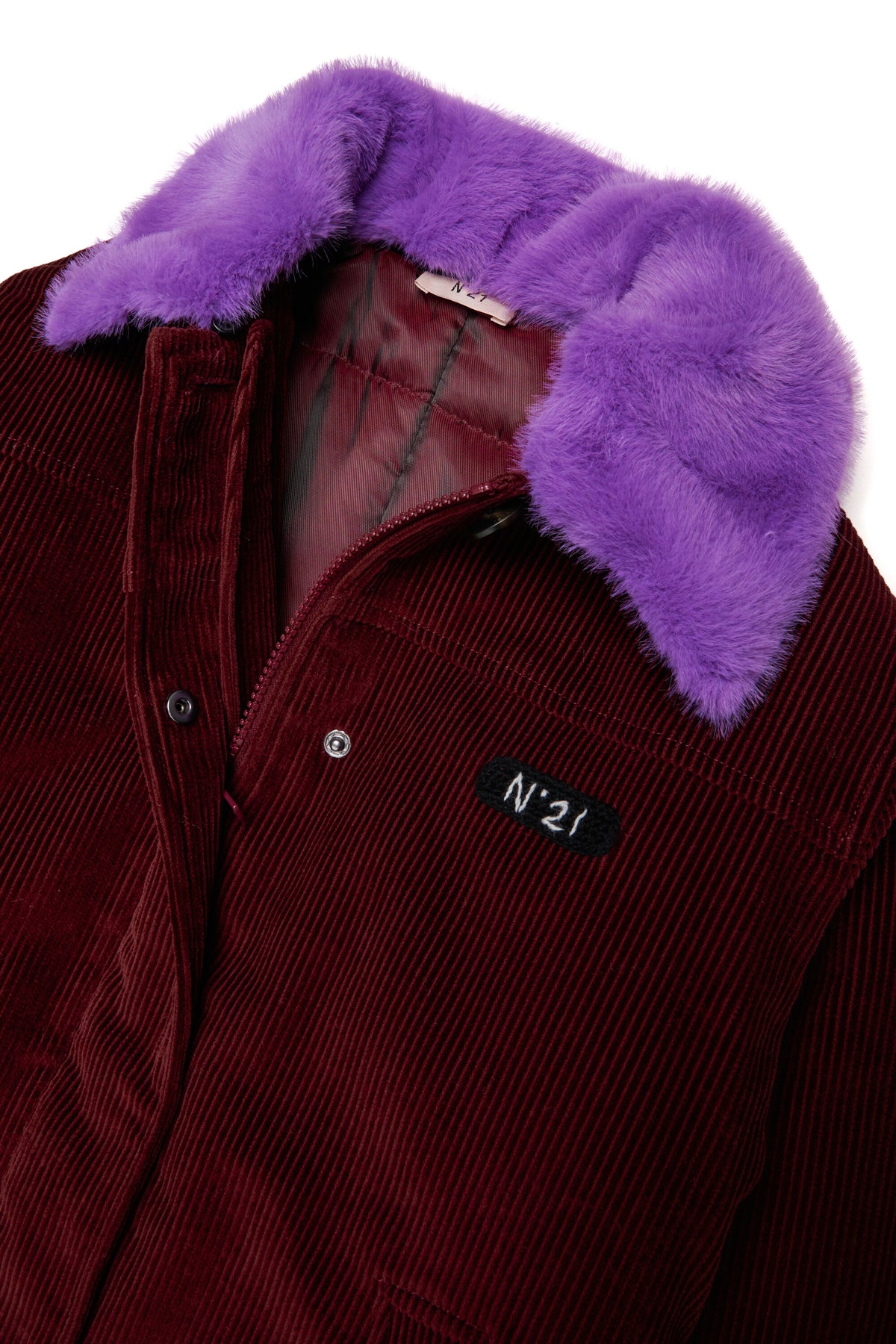 Jacket with faux fur collar and logo