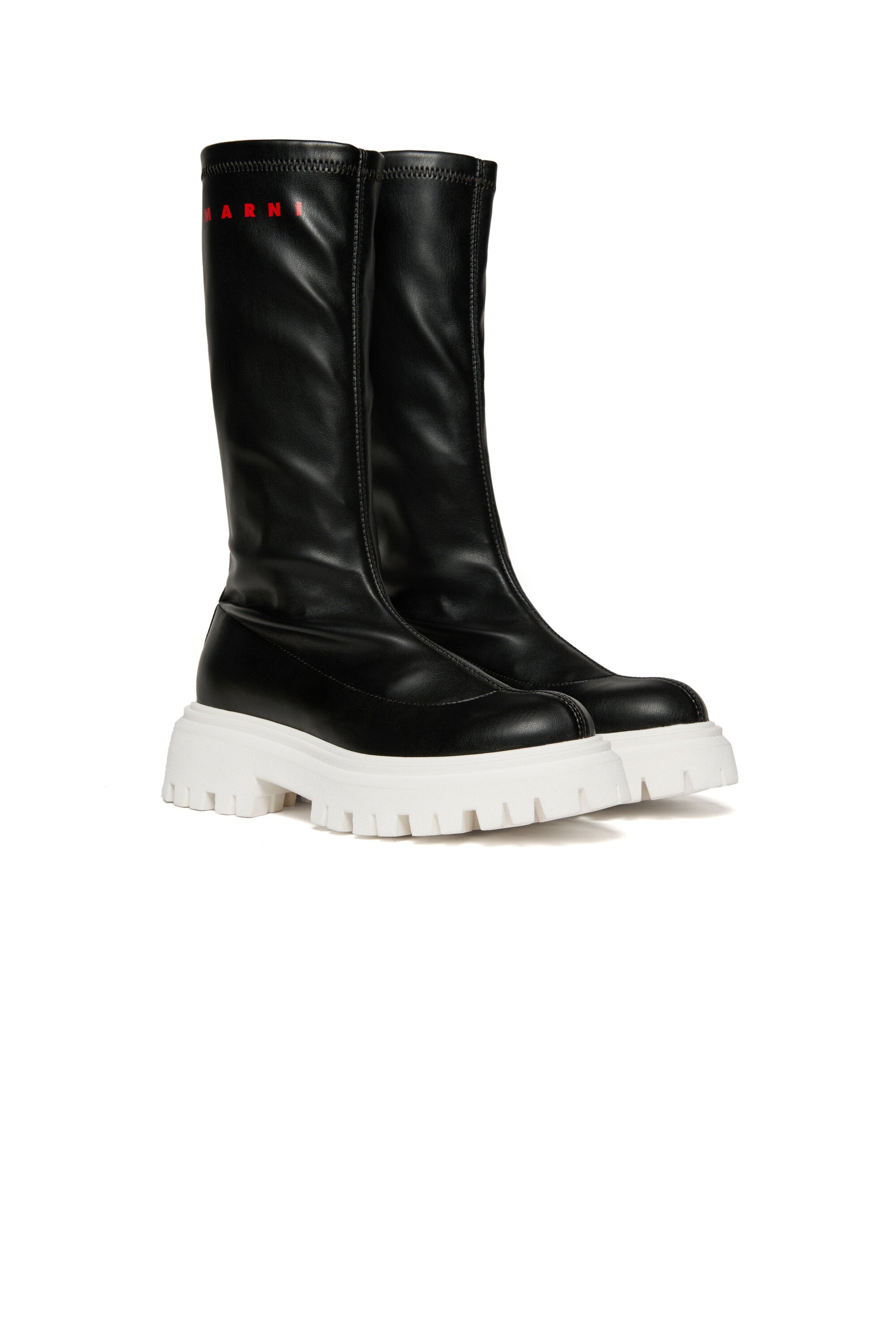 Hohe Stiefel aus beschichtetem Stoff mit Logo