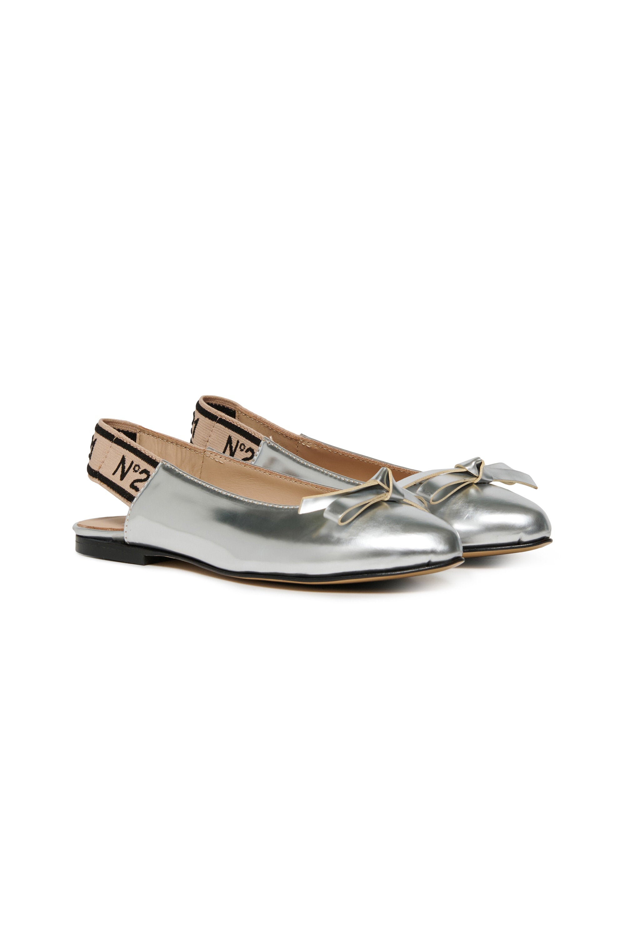 Mirror-effect slingback ballerinas with bow